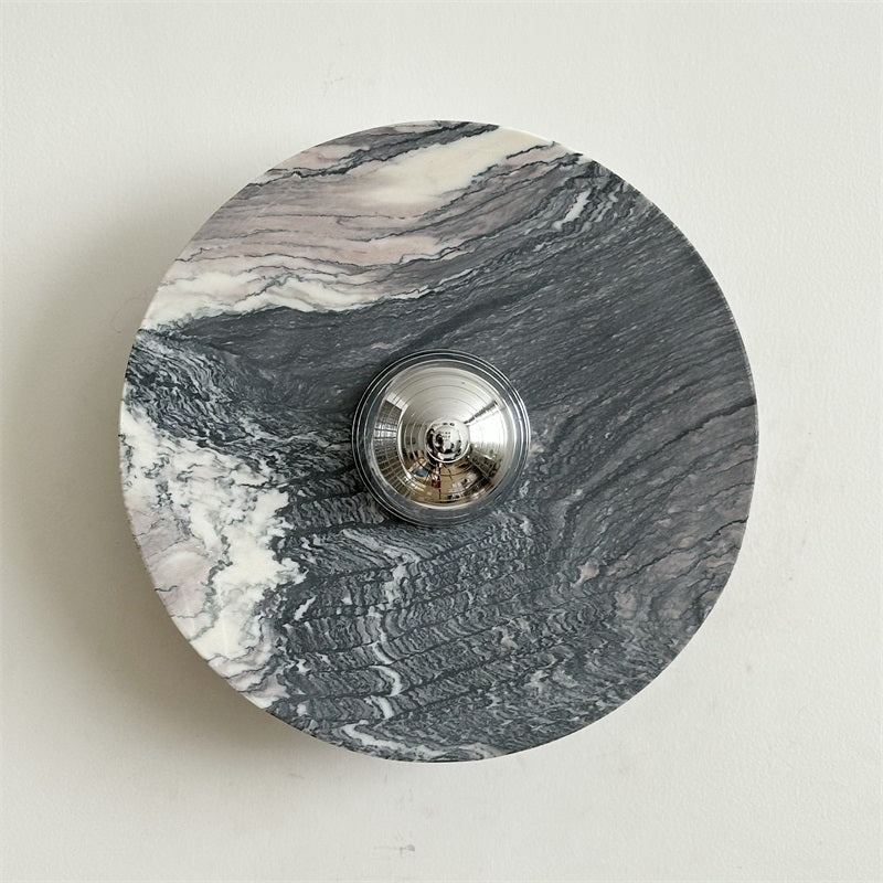 Zeno Modern Minimalist Round Chrome Marble Metal Wall Sconce - Lamp Copper