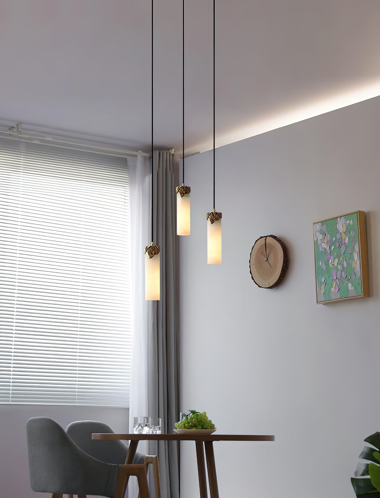 Quiver Modern Minimalist Brass Alabaster Pendant Light - Lamp Copper