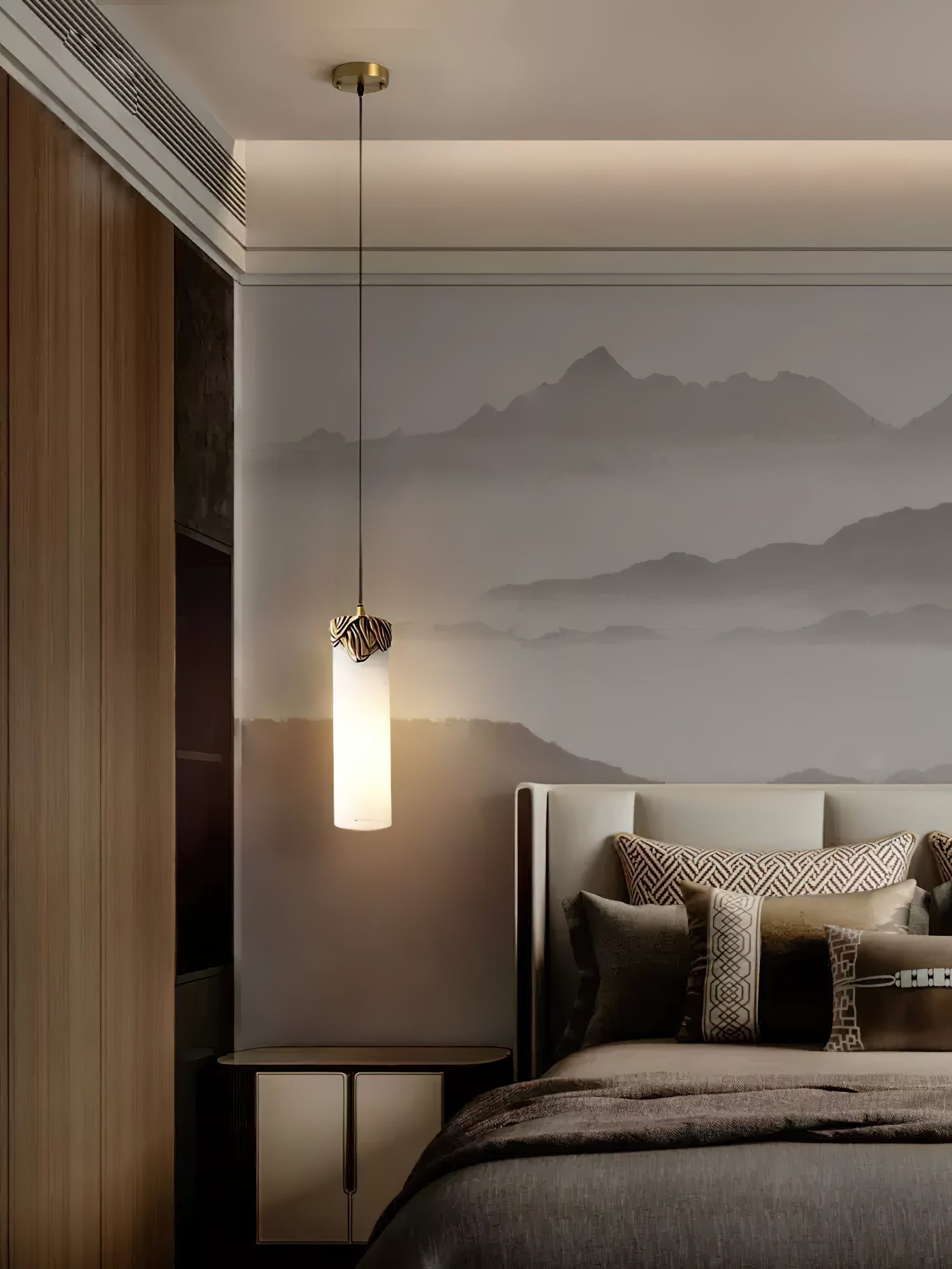 Quiver Modern Minimalist Brass Alabaster Pendant Light - Lamp Copper