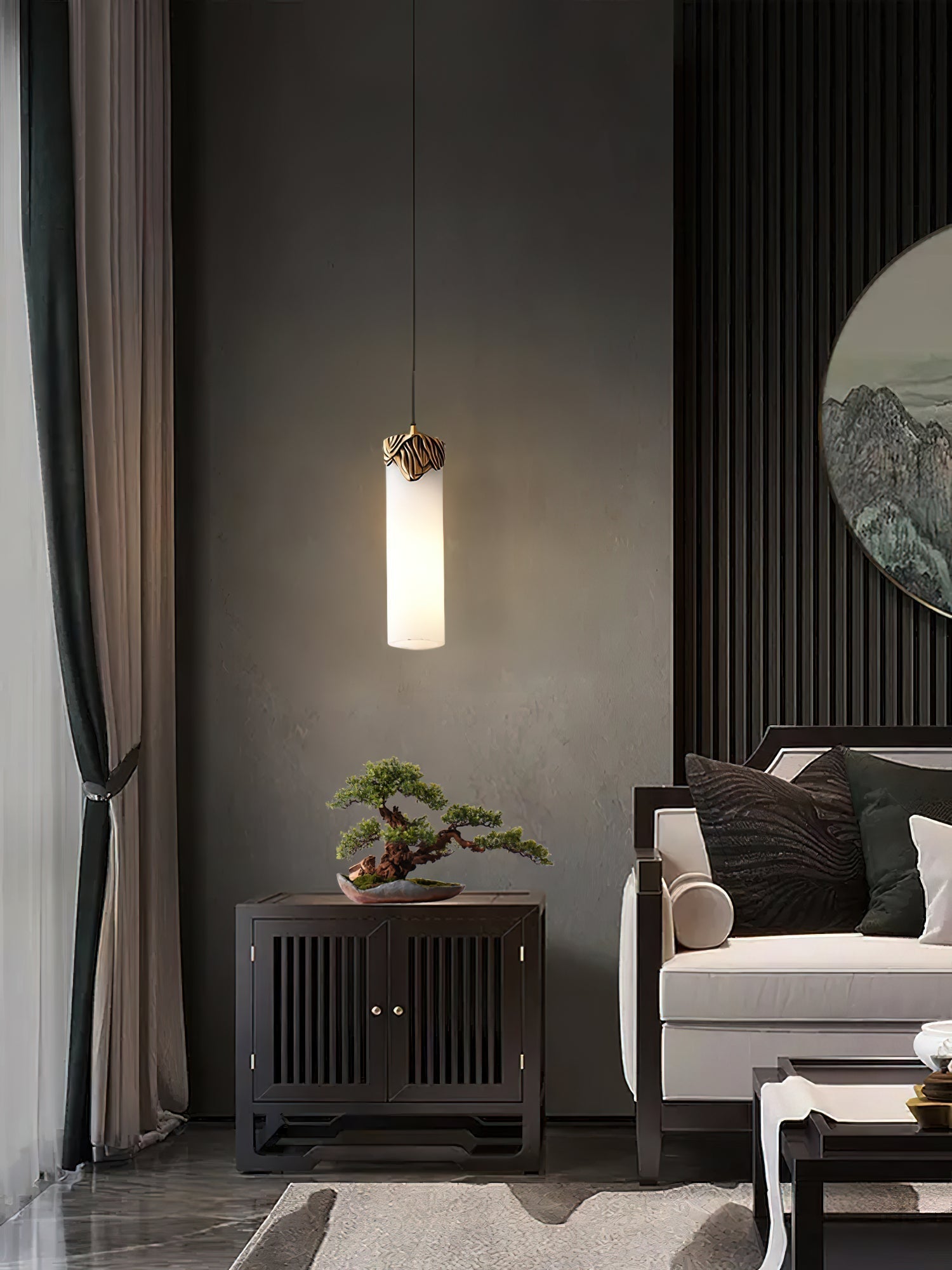 Quiver Modern Minimalist Brass Alabaster Pendant Light - Lamp Copper