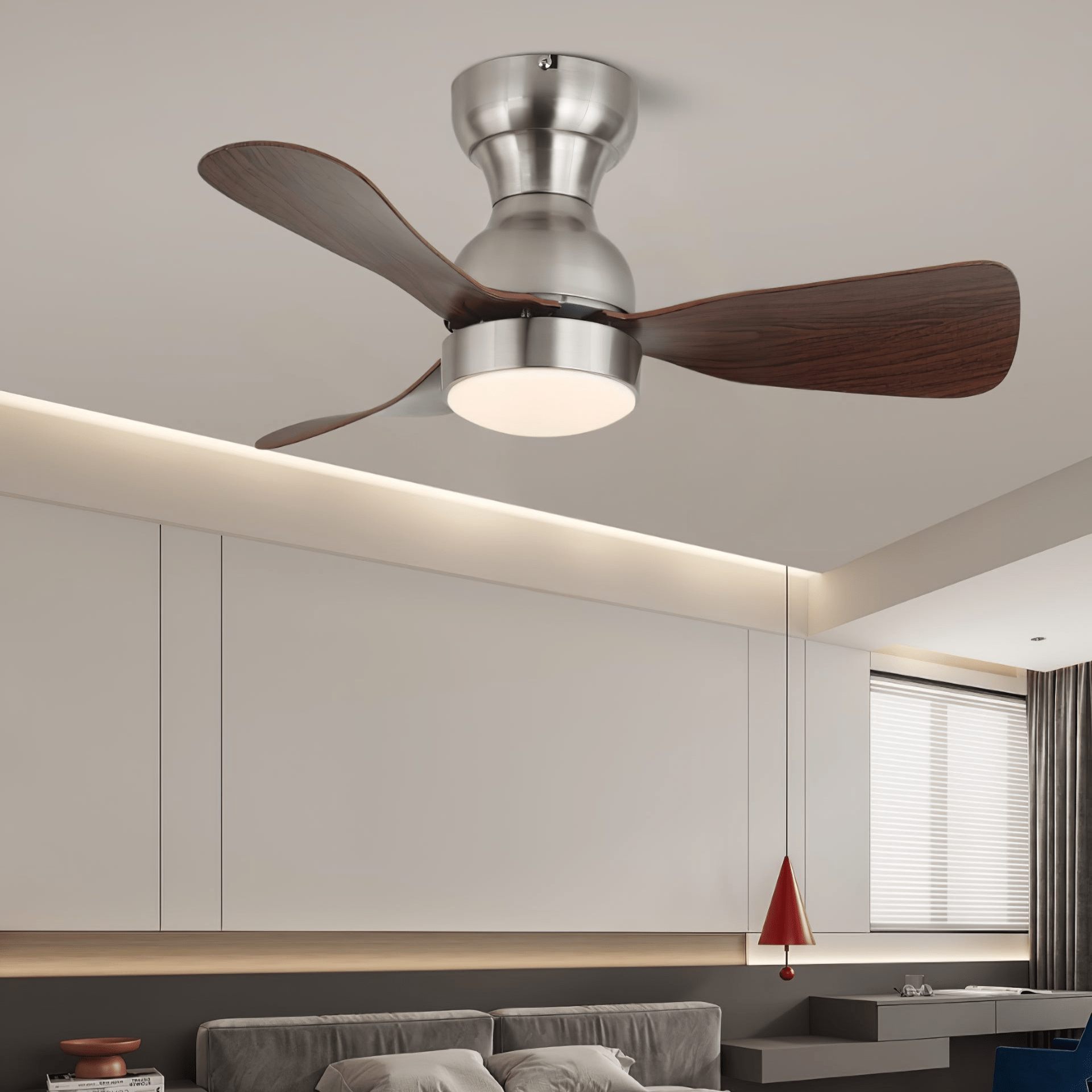 Ventilatore da soffitto Aurdorus moderno in legno con luce e telecomando