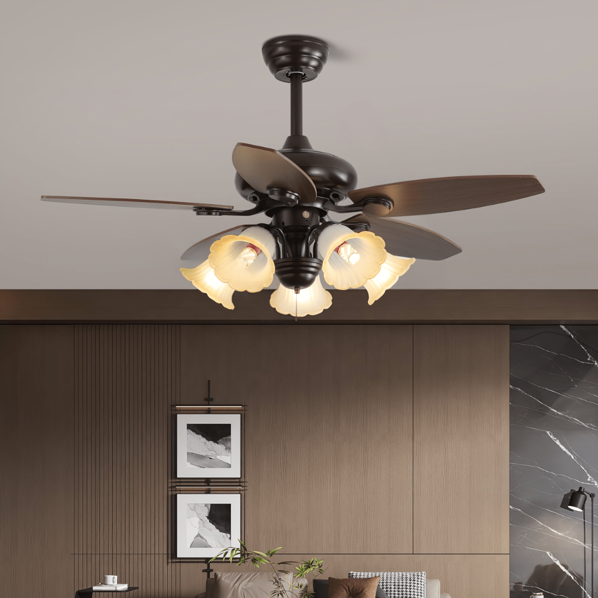 Ventilatore da Soffitto con Luce Florence Vintage con pale visibili