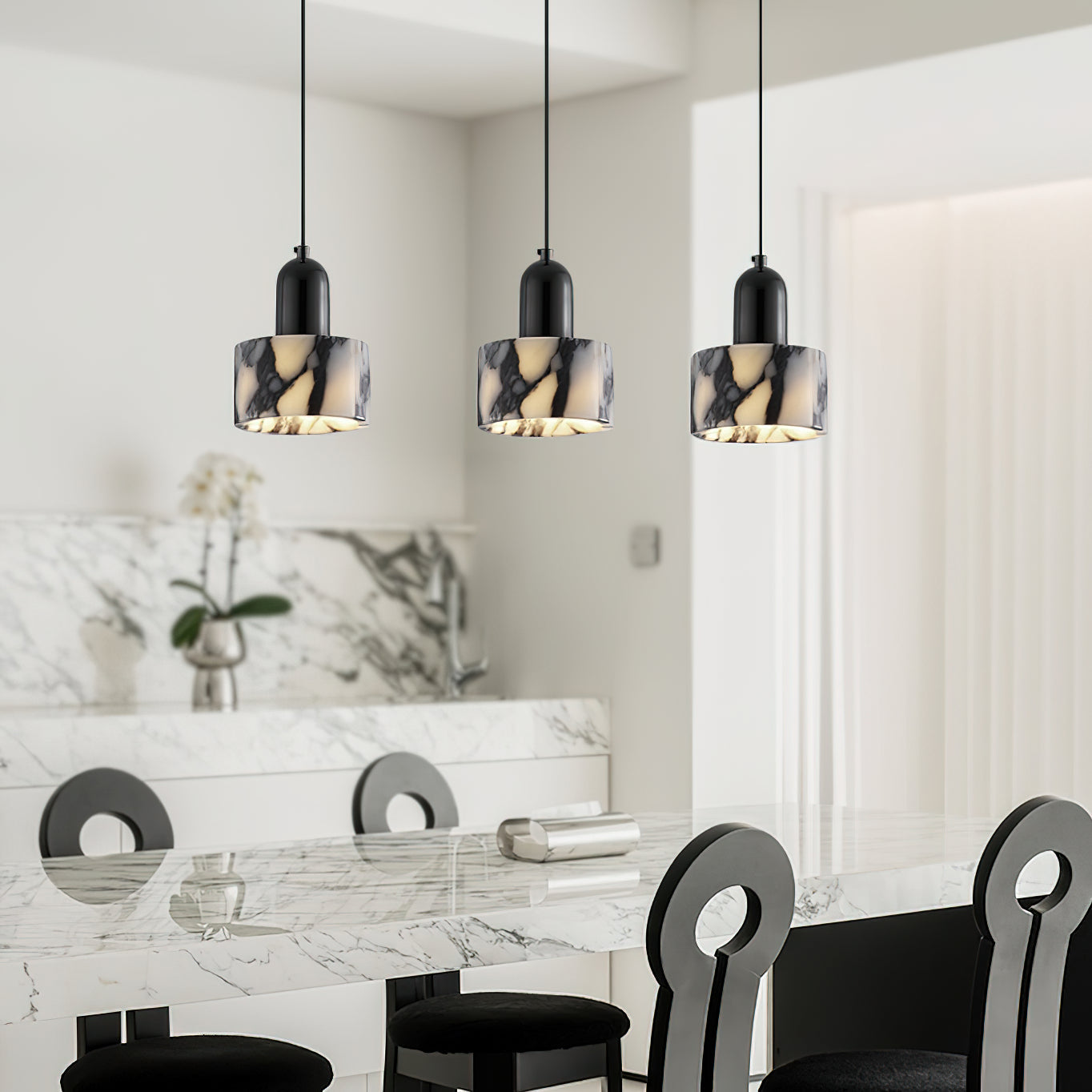 Flair Modern Minimalist Marble Metal Pendant Lamp - Lamp Copper