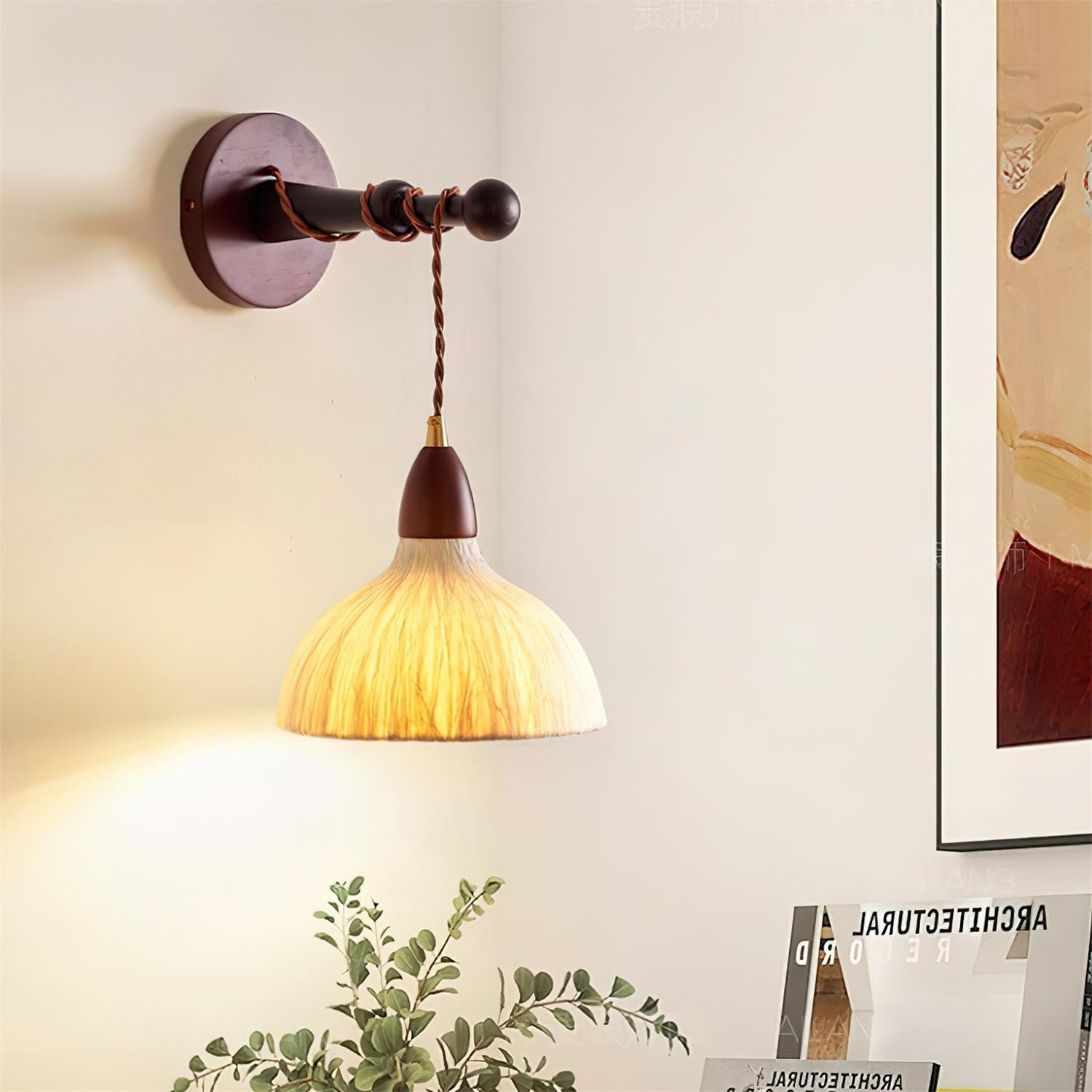 Wall Lamp Rice Paper Shade Wood Arm - Letslighting