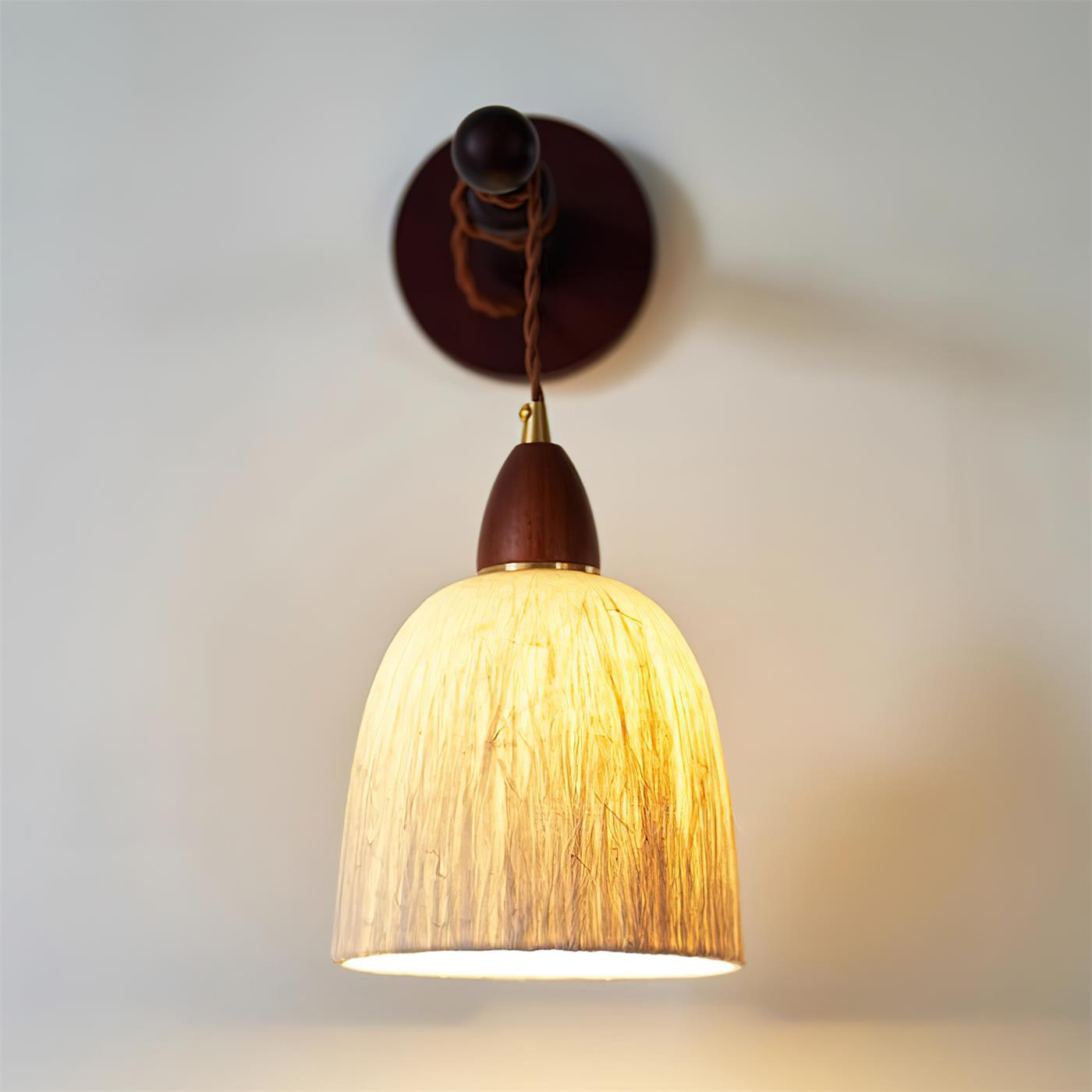 Wall Lamp Rice Paper Shade Wood Arm - Letslighting