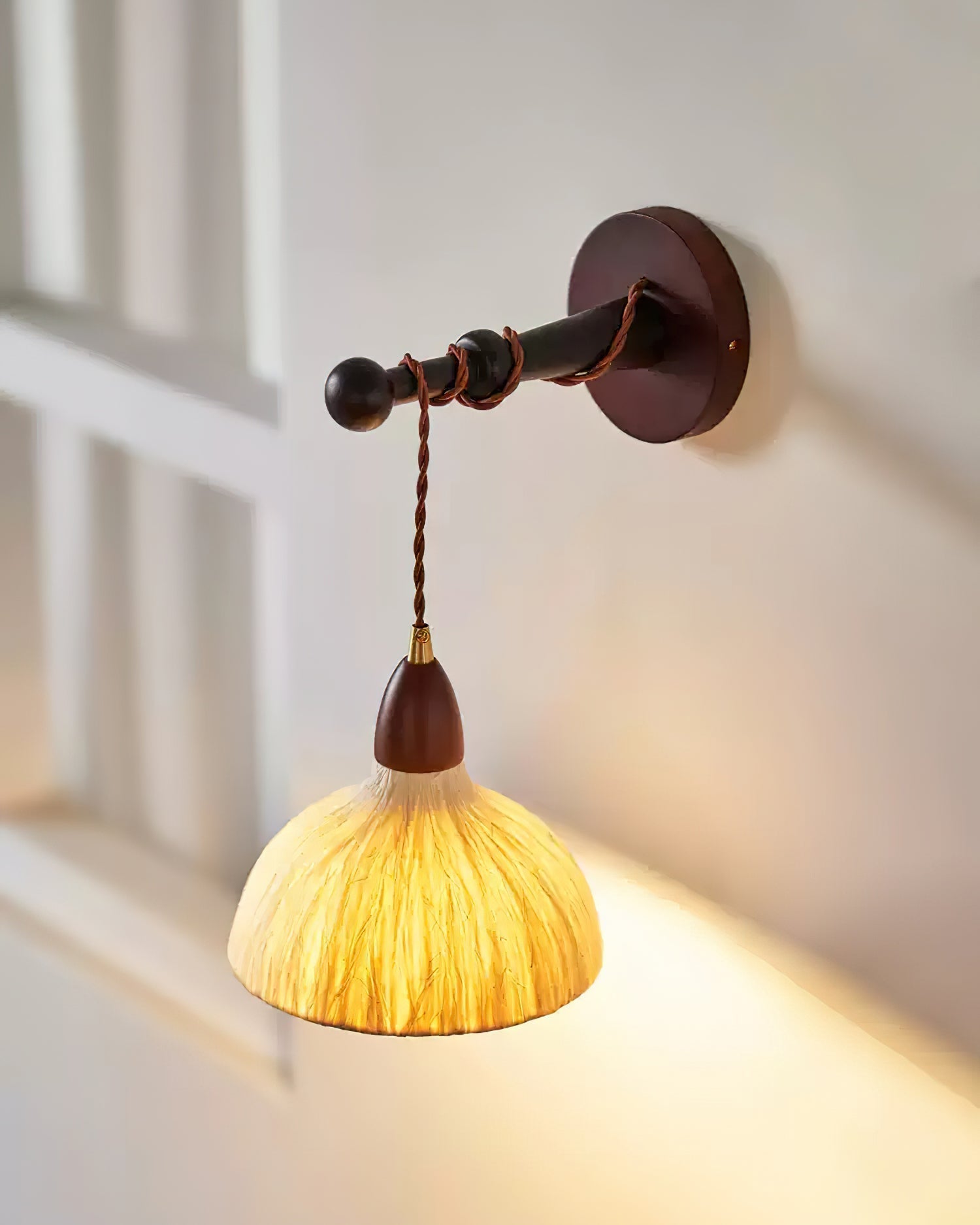Wall Lamp Rice Paper Shade Wood Arm - Letslighting