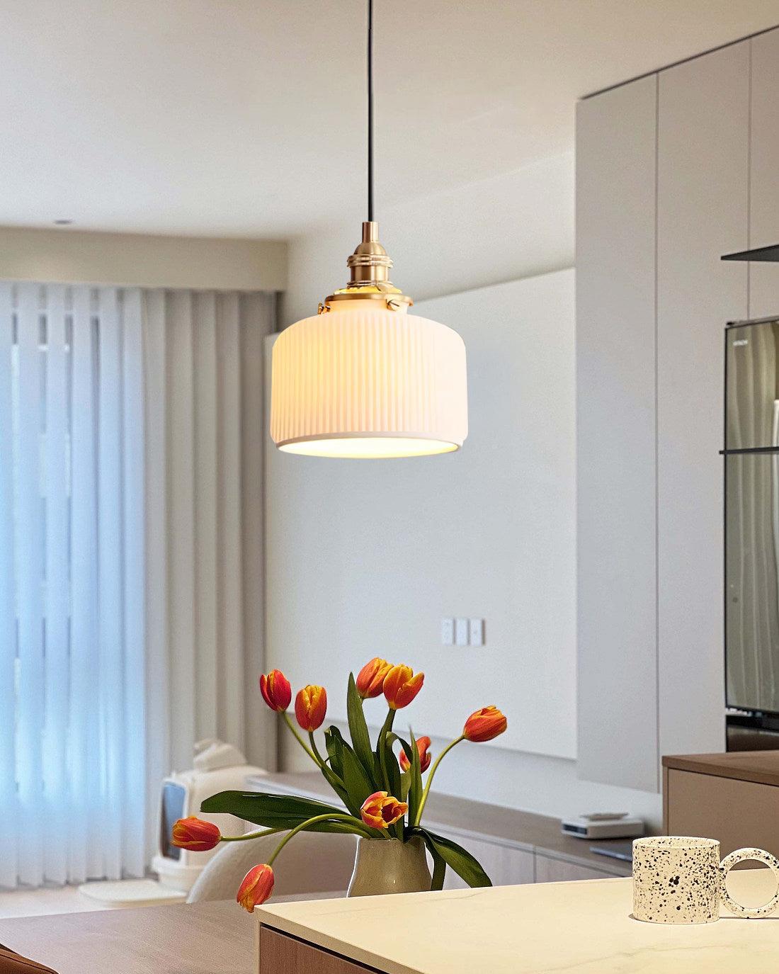 Pendant Lamp Ribbed Ceramic Shade - Letslighting