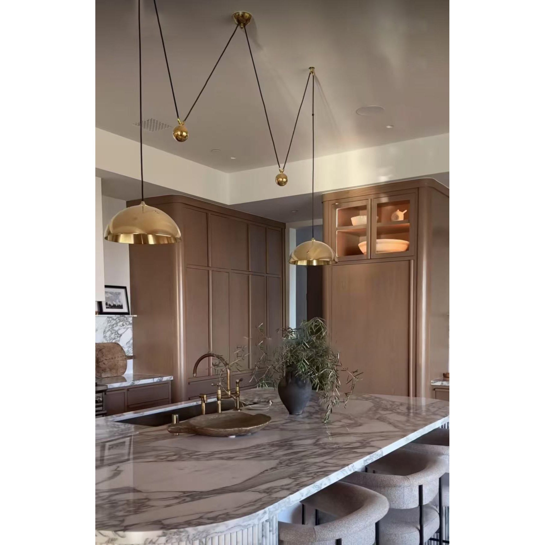 Omen Modern Minimalist Dome Balance Brass Metal Pendant Lamp - Lamp Copper