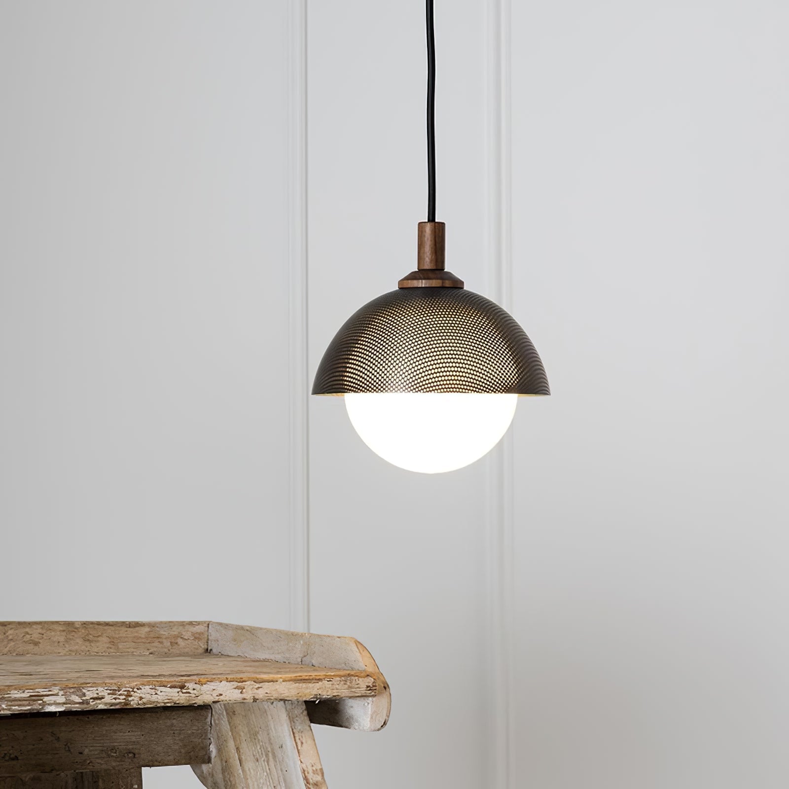 Pith Modern Minimalist Dome Perforated Wooden Metal Pendant Lamp - Lamp Copper