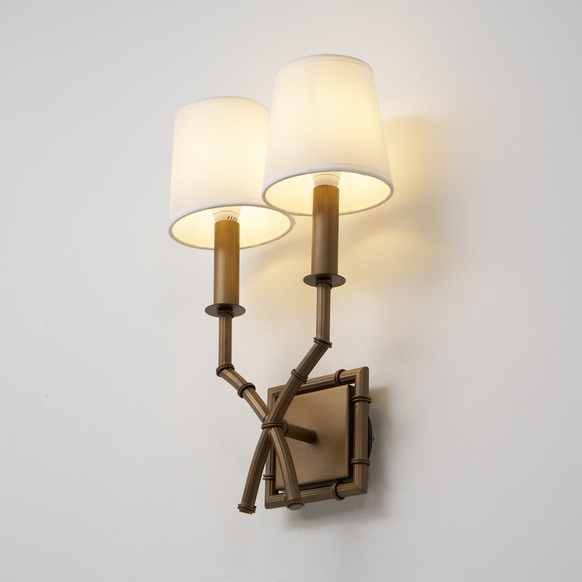 Yelp Vintage Industrial Double Arm Bamboo Fabric Sconce Wall Lamp - Lamp Copper