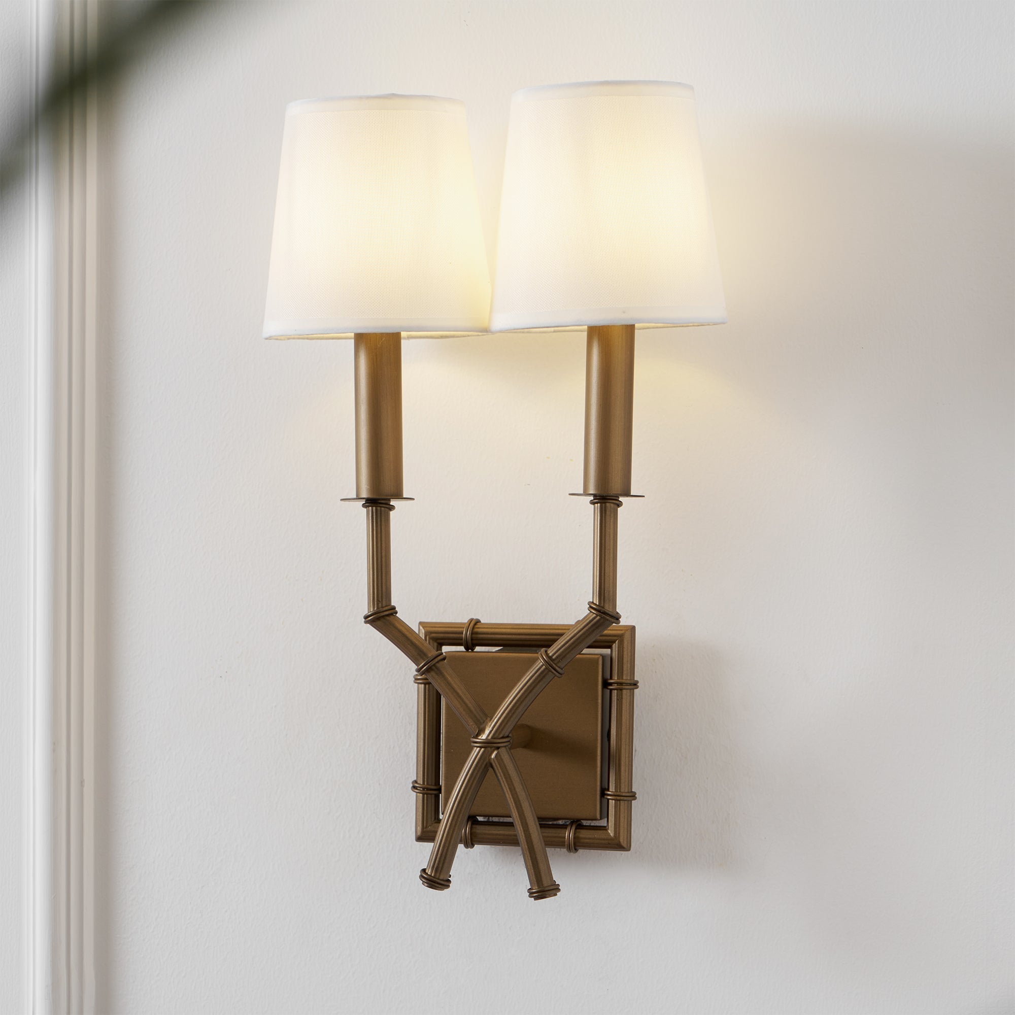 Yelp Vintage Industrial Double Arm Bamboo Fabric Sconce Wall Lamp - Lamp Copper