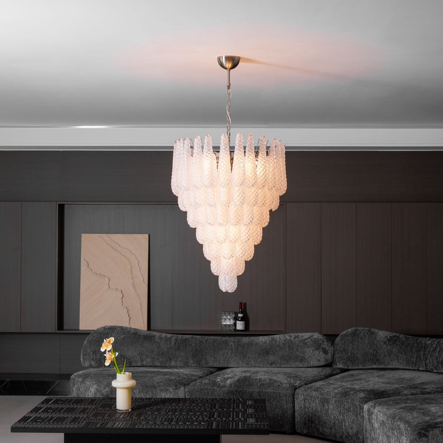 Aurora Chandelier Clear Droplets Murano Glass Waterfall Diamond - Neutralighting