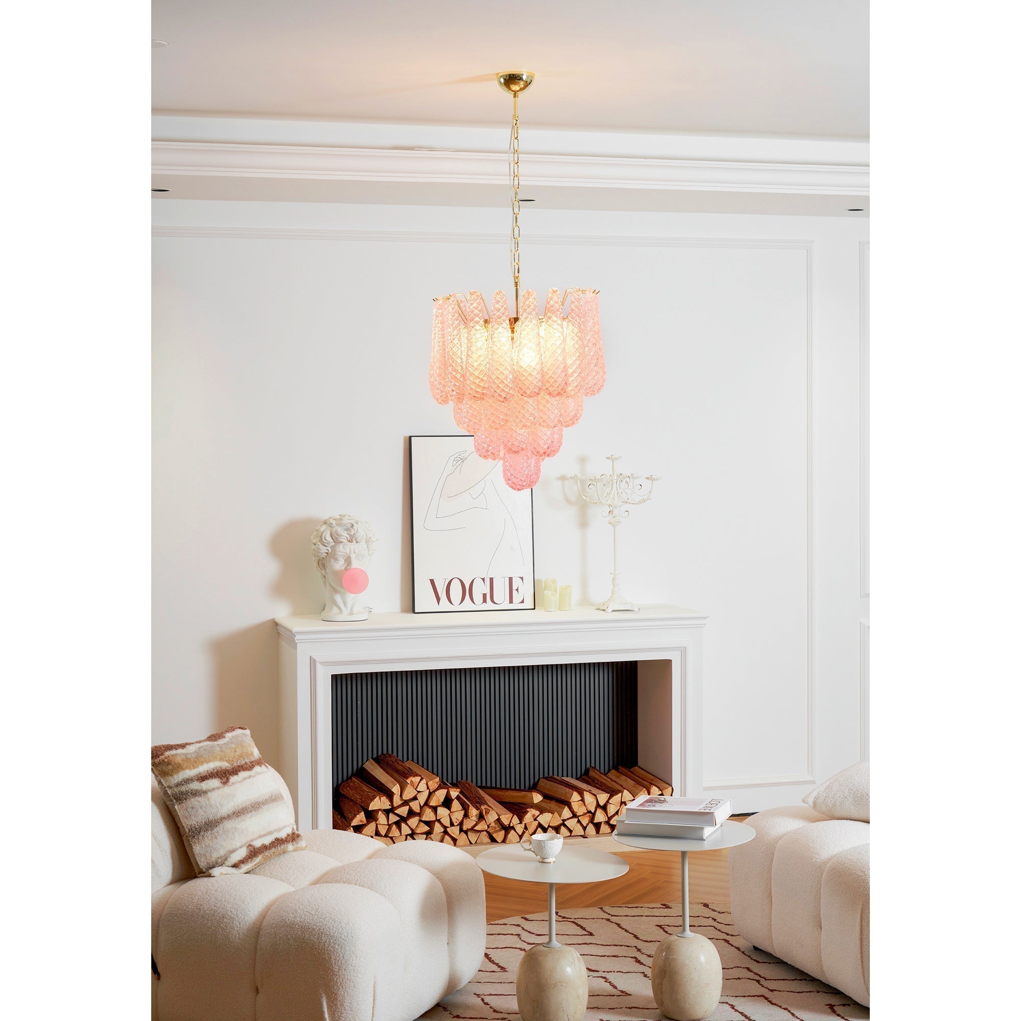 Aurora Chandelier Pink Droplet Murano Glass Diamond Pattern Waterfall - Neutralighting