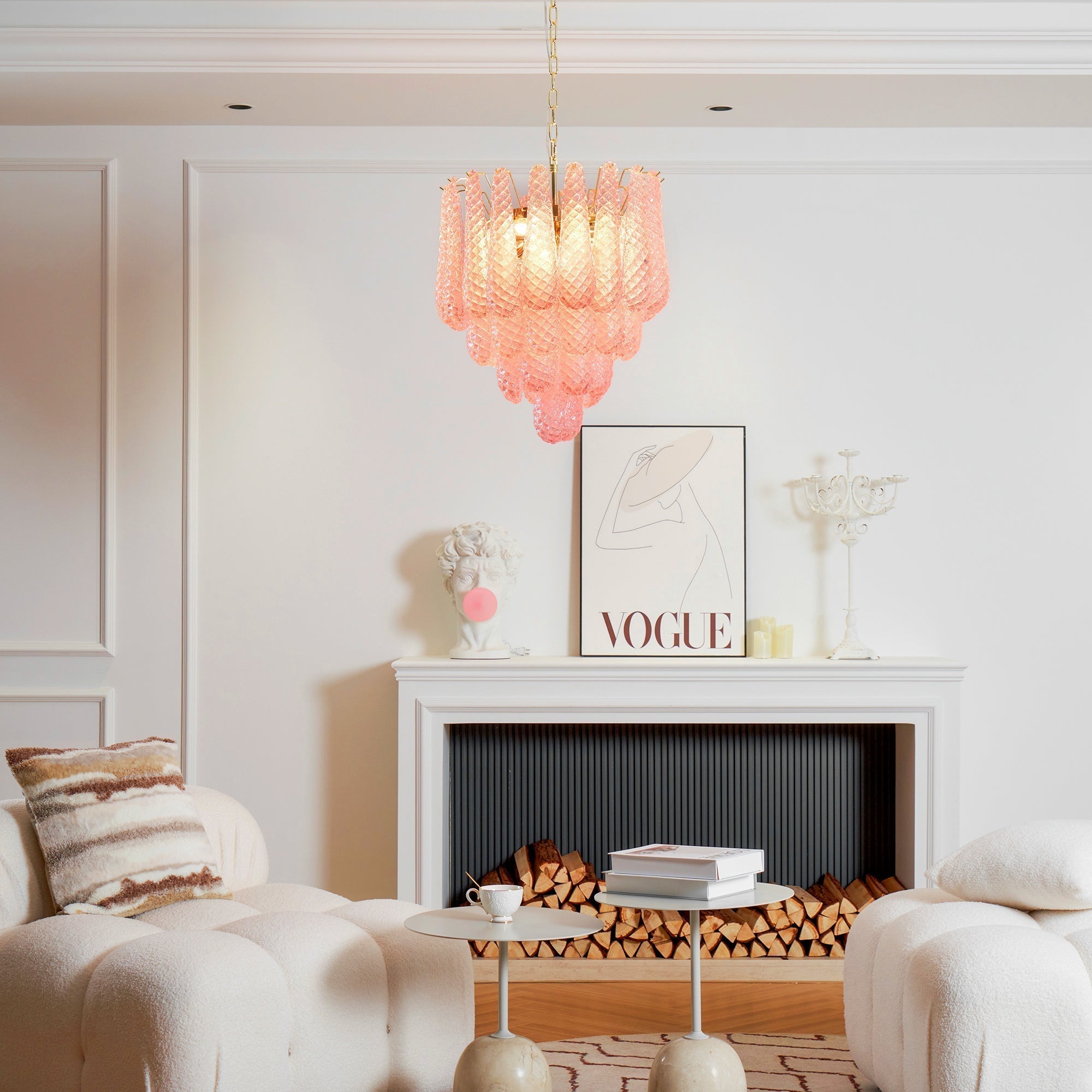 Aurora Chandelier Pink Droplet Murano Glass Diamond Pattern Waterfall - Neutralighting