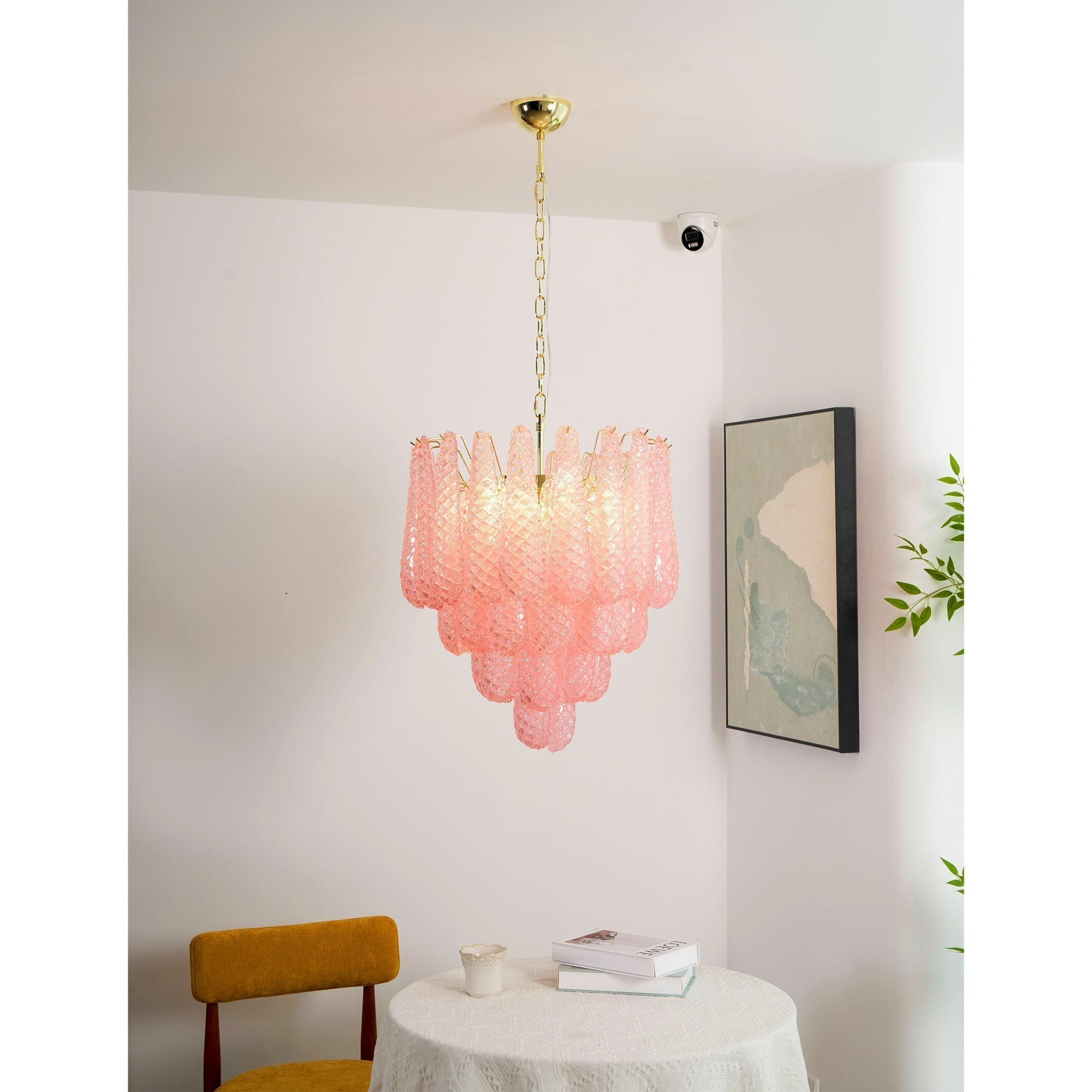 Aurora Chandelier Pink Droplet Murano Glass Diamond Pattern Waterfall - Neutralighting