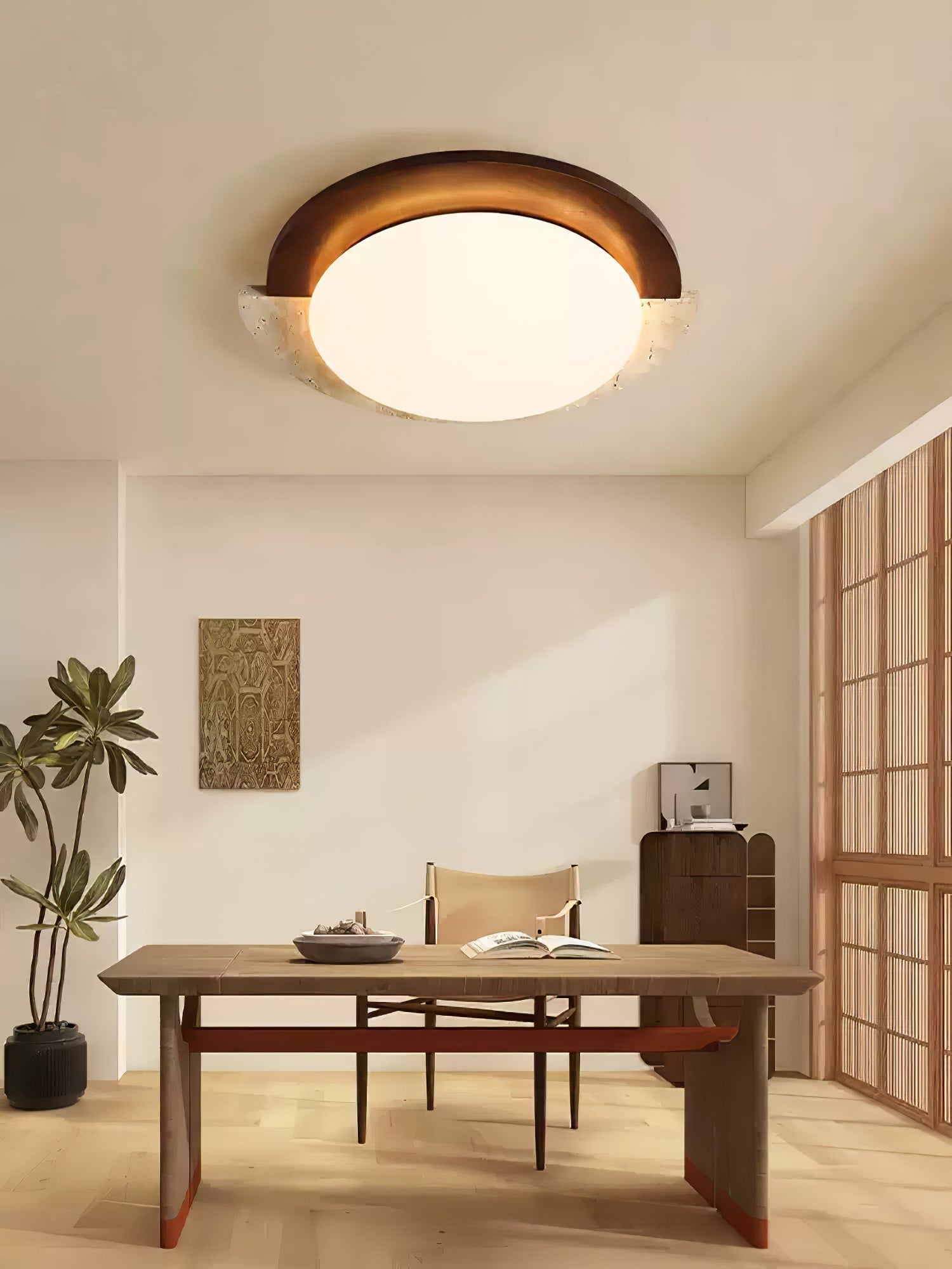 Ivnoran Arc-Rim Travertine Ceiling Light - Neutralighting
