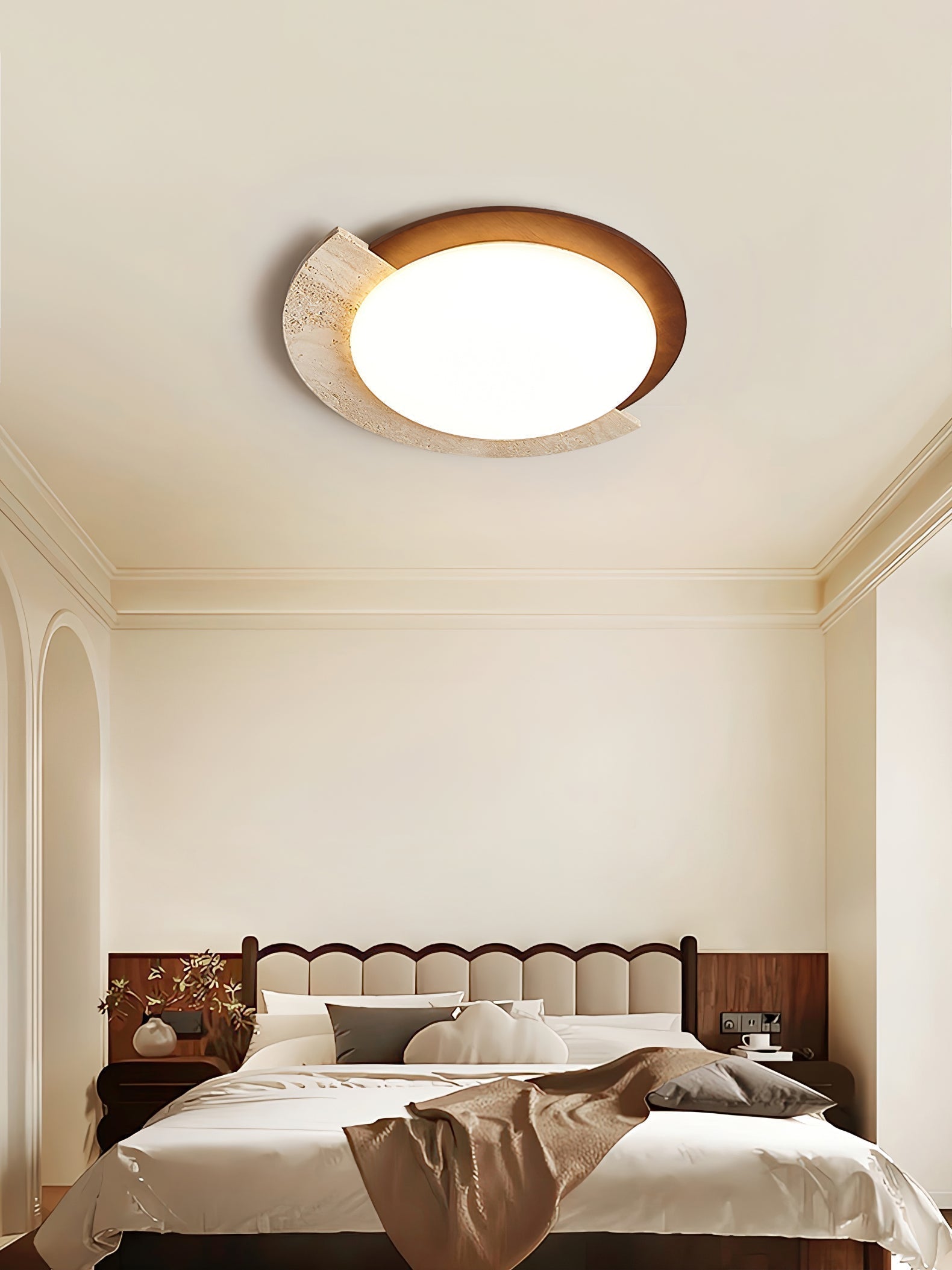 Ivnoran Arc-Rim Travertine Ceiling Light - Neutralighting