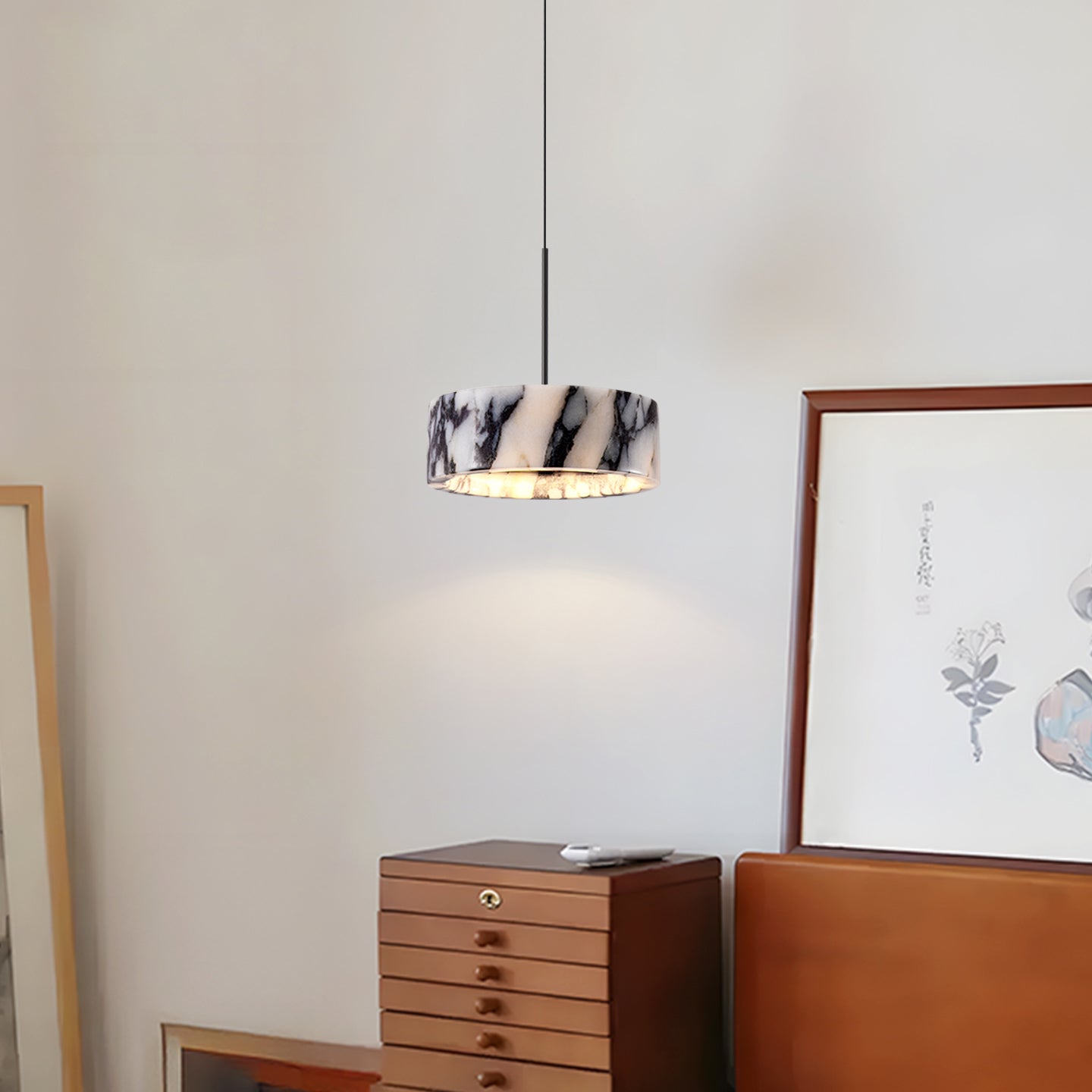 Glide Modern Minimalist Marble Metal Pendant Lamp - Lamp Copper