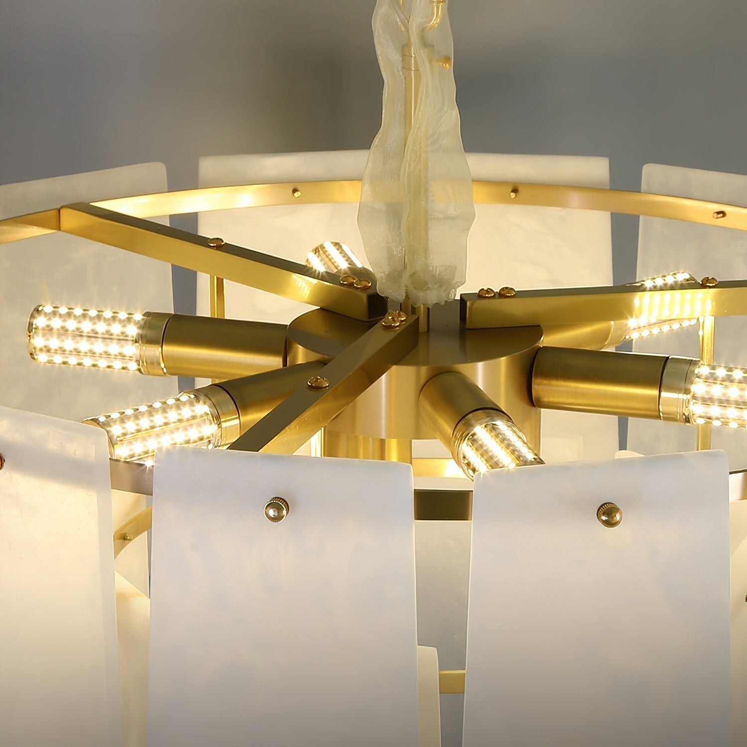 Hue Postmodern Luxury Brass Alabaster Chandelier - Lamp Copper