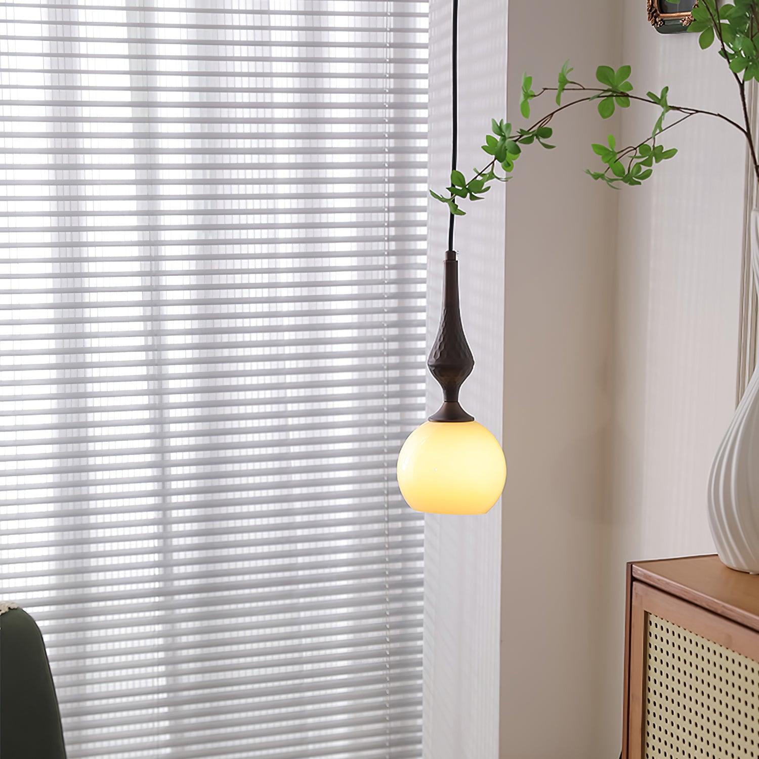 Pendant Lamp White Glass Shade Brown Vintage - Letslighting