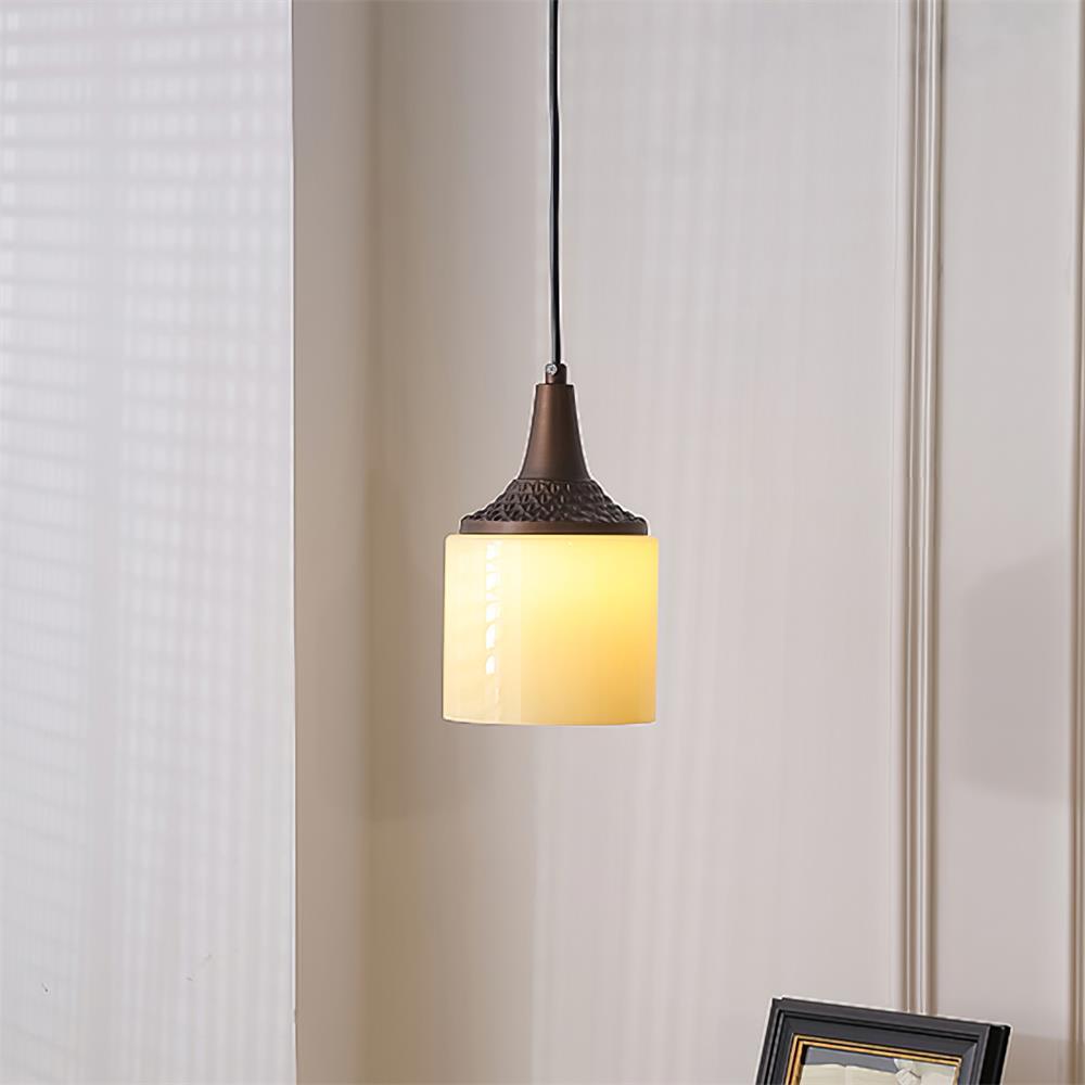 Pendant Lamp White Glass Shade Brown Vintage - Letslighting