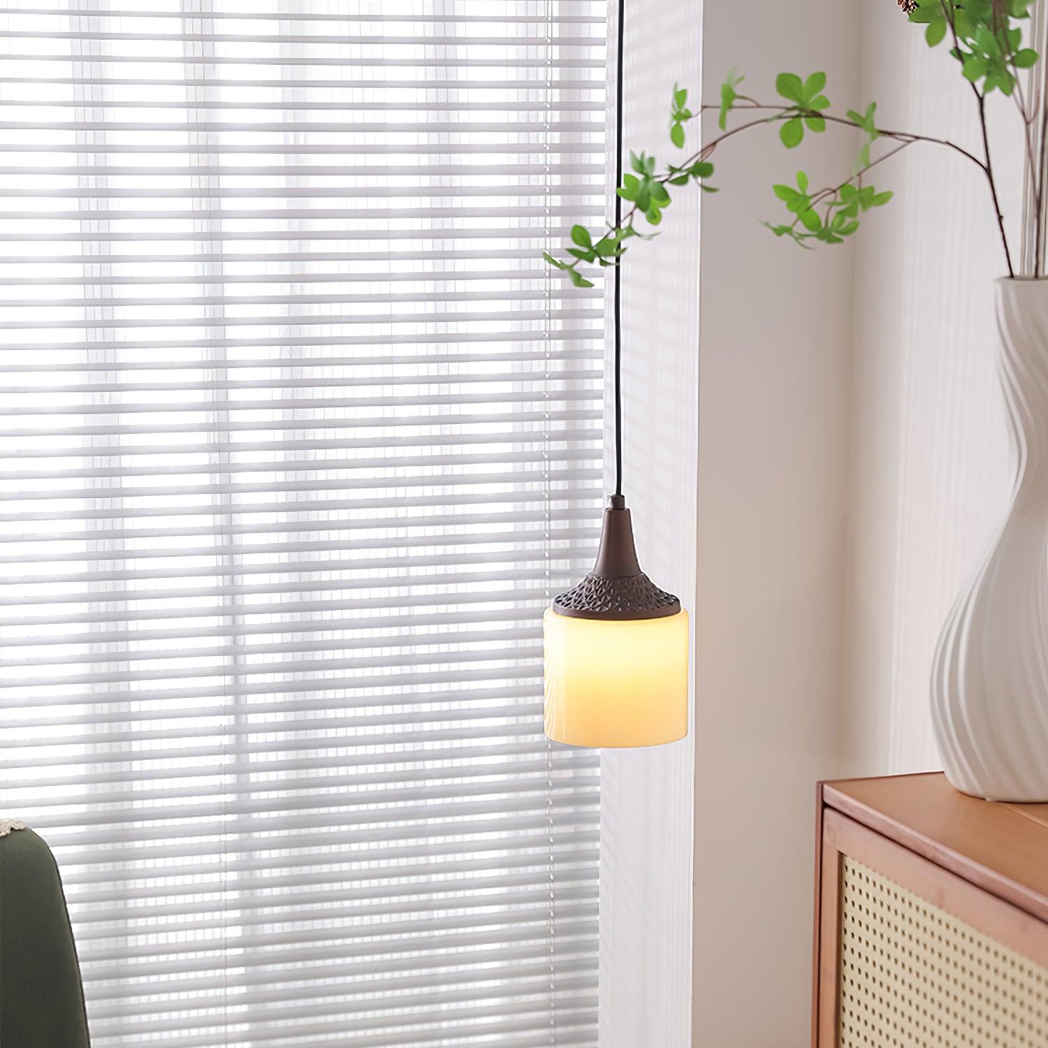 Pendant Lamp White Glass Shade Brown Vintage - Letslighting