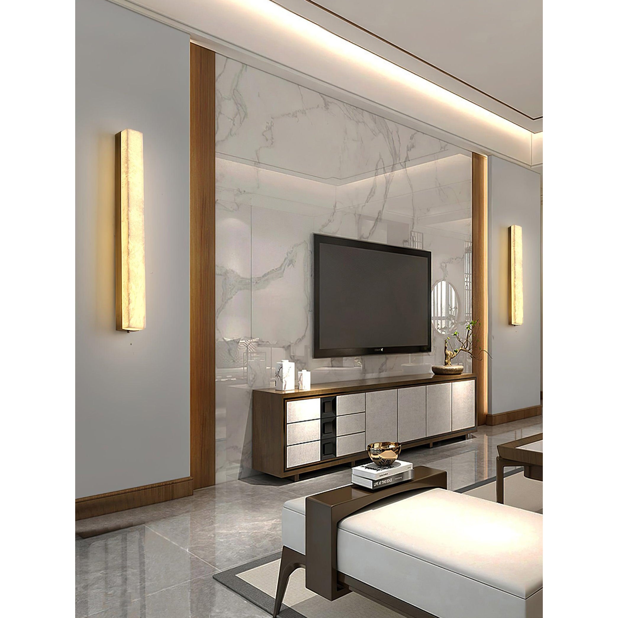 Quill Modern Minimalist Brass Alabaster Wall Lamp - Lamp Copper