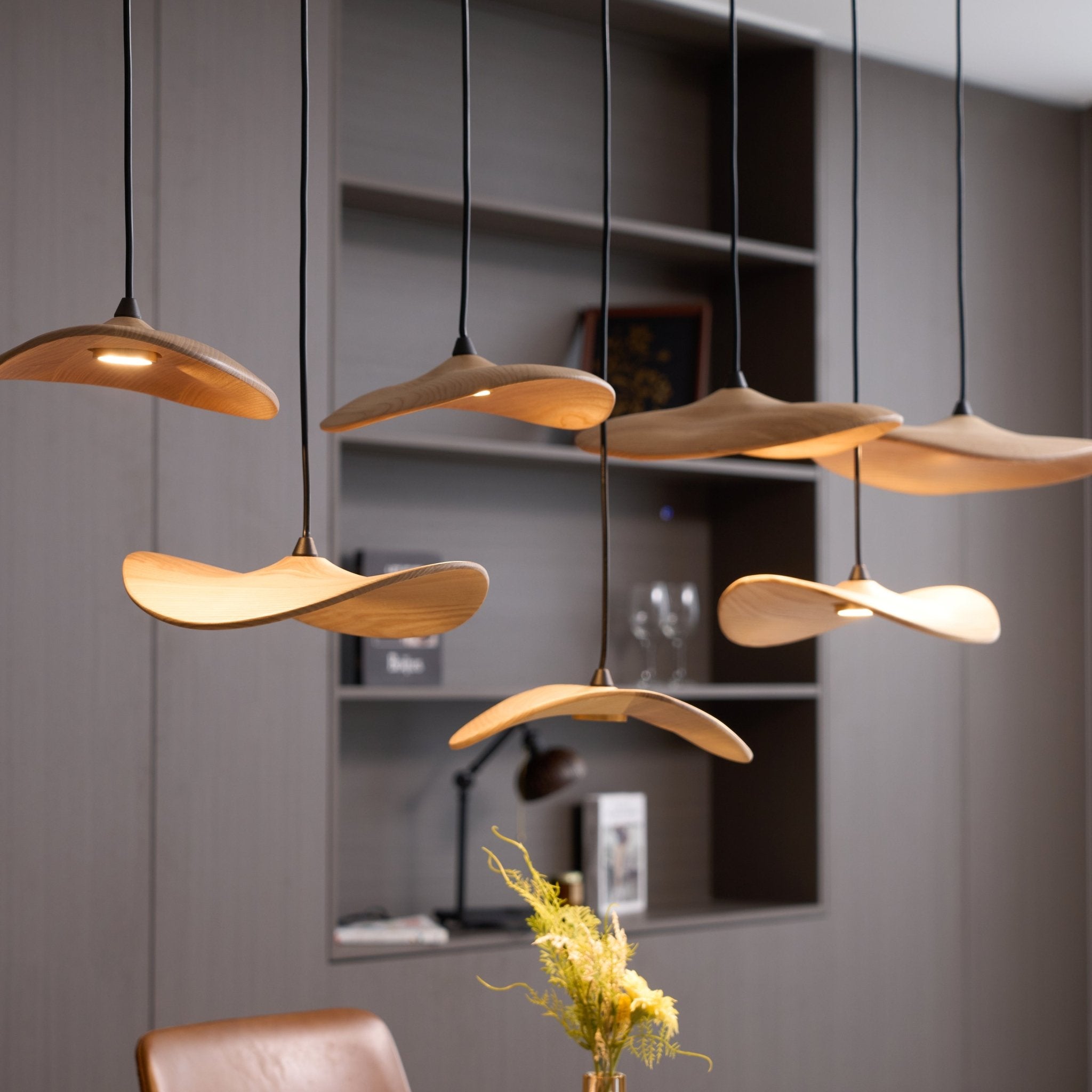 Abbott Modern Minimalist Empty Leaf Metal Wood Chandelier - Blowlighting