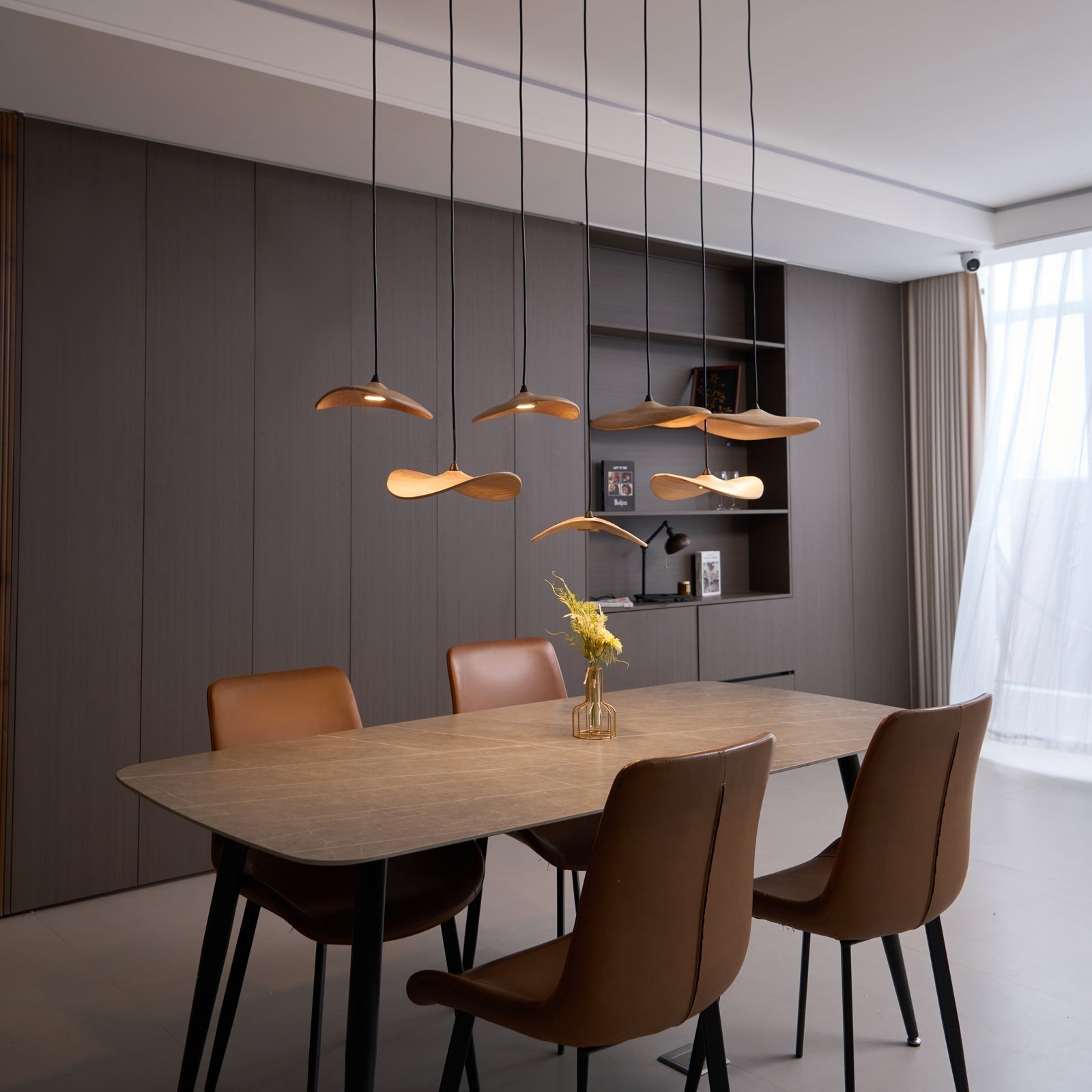 Abbott Modern Minimalist Empty Leaf Metal Wood Chandelier - Blowlighting