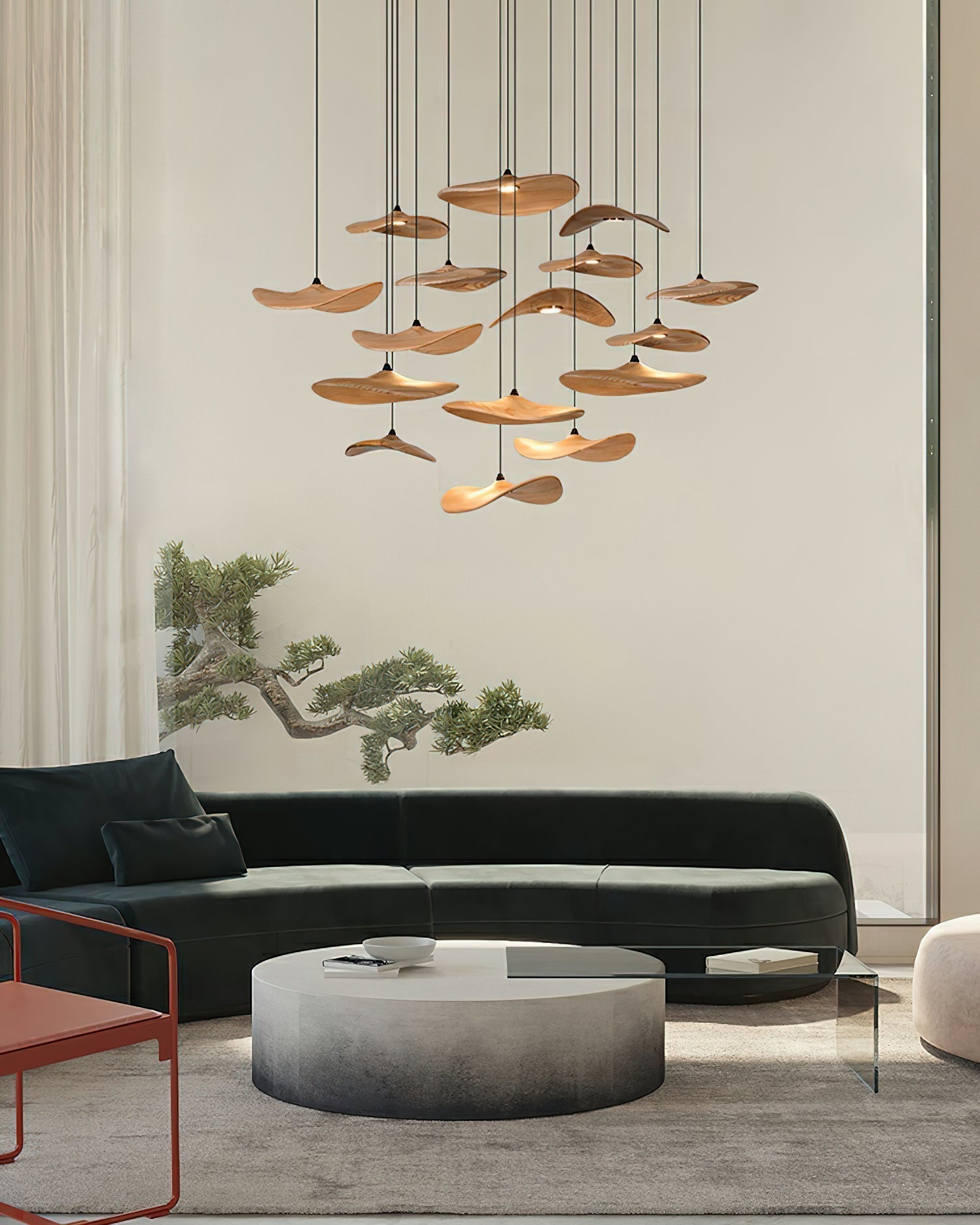 Abbott Modern Minimalist Empty Leaf Metal Wood Chandelier - Blowlighting