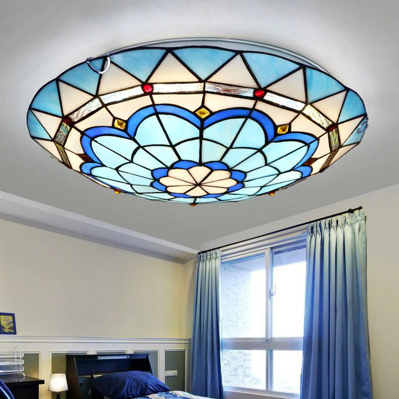 Tiffany Plafoniere Moderne Mediterranee Vetro Blu/Gialle/Bianche Soggiorno