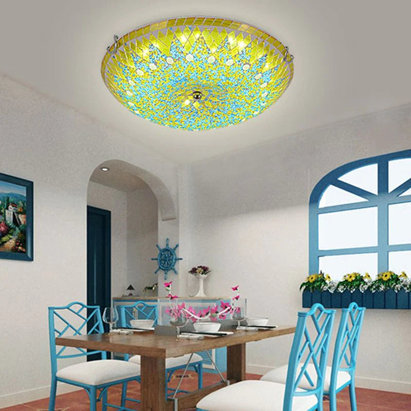 Tiffany Plafoniere Moderne Mediterranee Vetro Blu/Gialle/Bianche Soggiorno