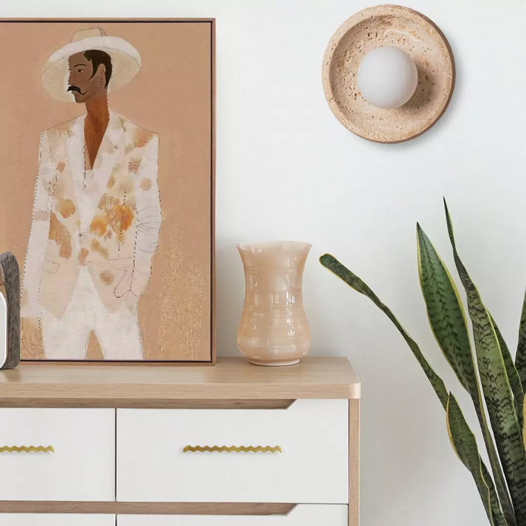 Umirus Modern Minimalist Beige Glass Travertine Wall Lamp - Lamp Copper