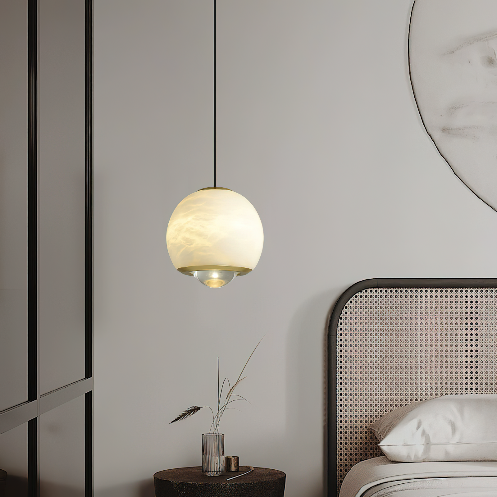 Zephaan Modern Minimalist Brass Alabaster Pendant Light - Lamp Copper