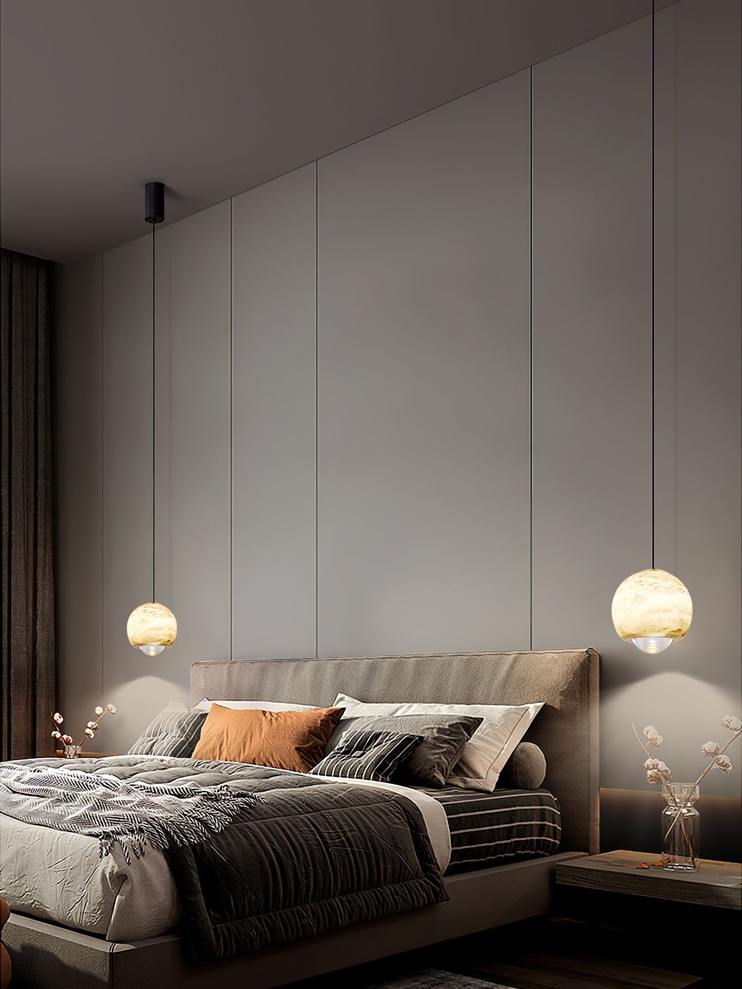 Zephaan Modern Minimalist Brass Alabaster Pendant Light - Lamp Copper