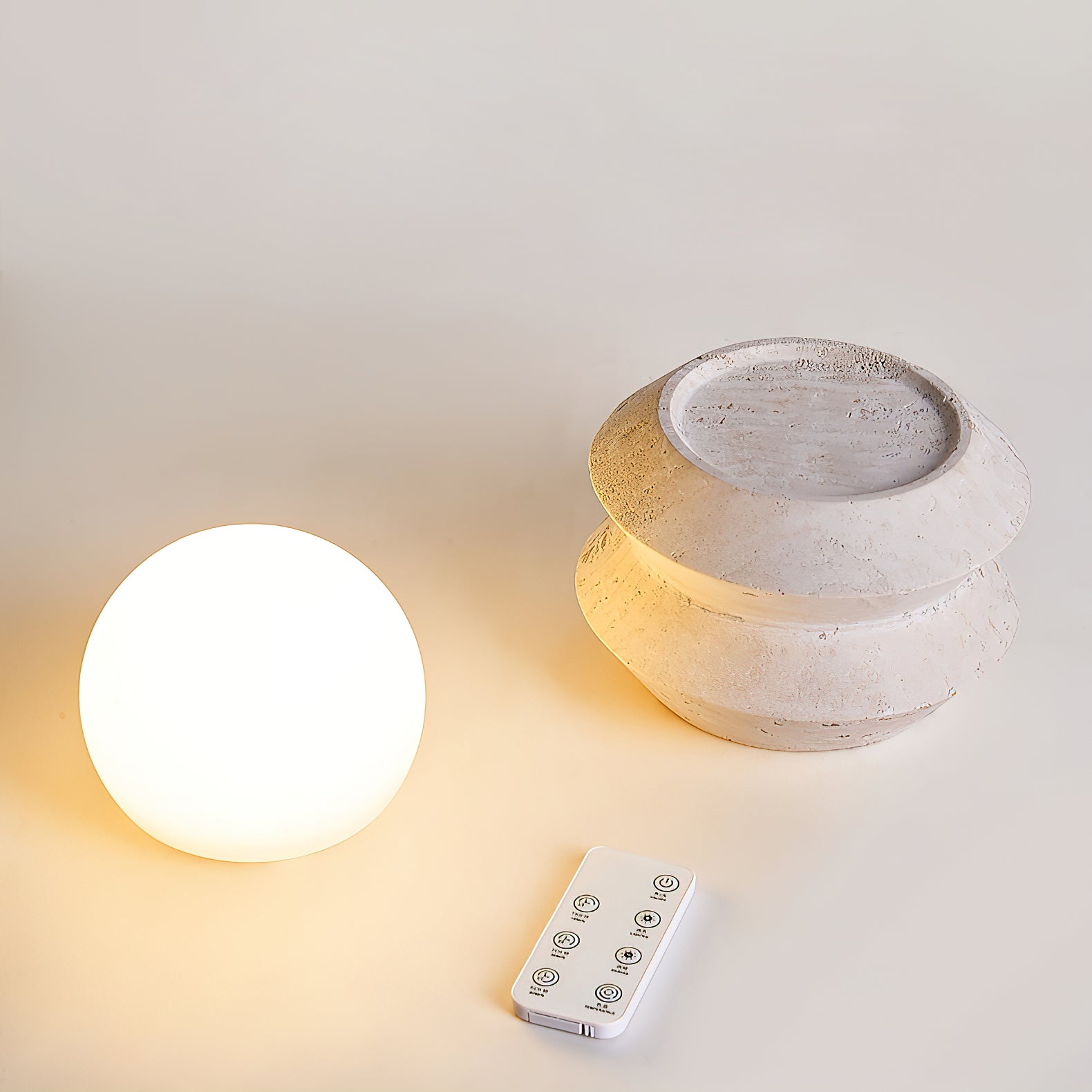 Fin Travertine Table Lamp (Built-in Battery) - Lamp Copper