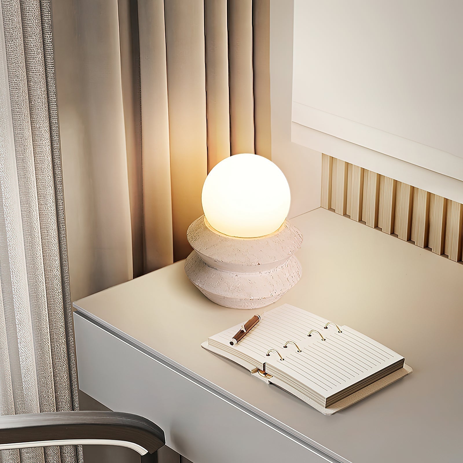 Fin Travertine Table Lamp (Built-in Battery) - Lamp Copper