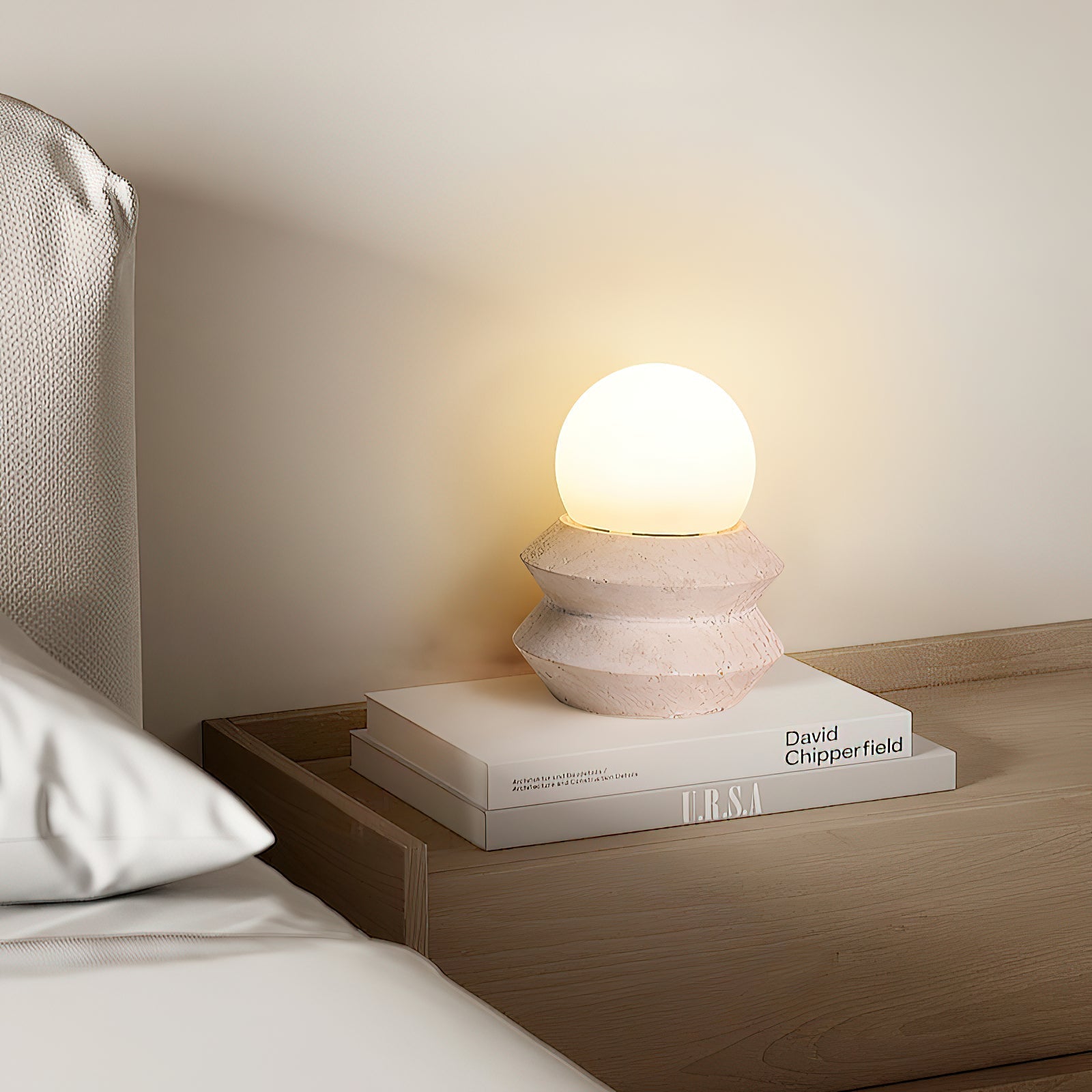 Fin Travertine Table Lamp (Built-in Battery) - Lamp Copper