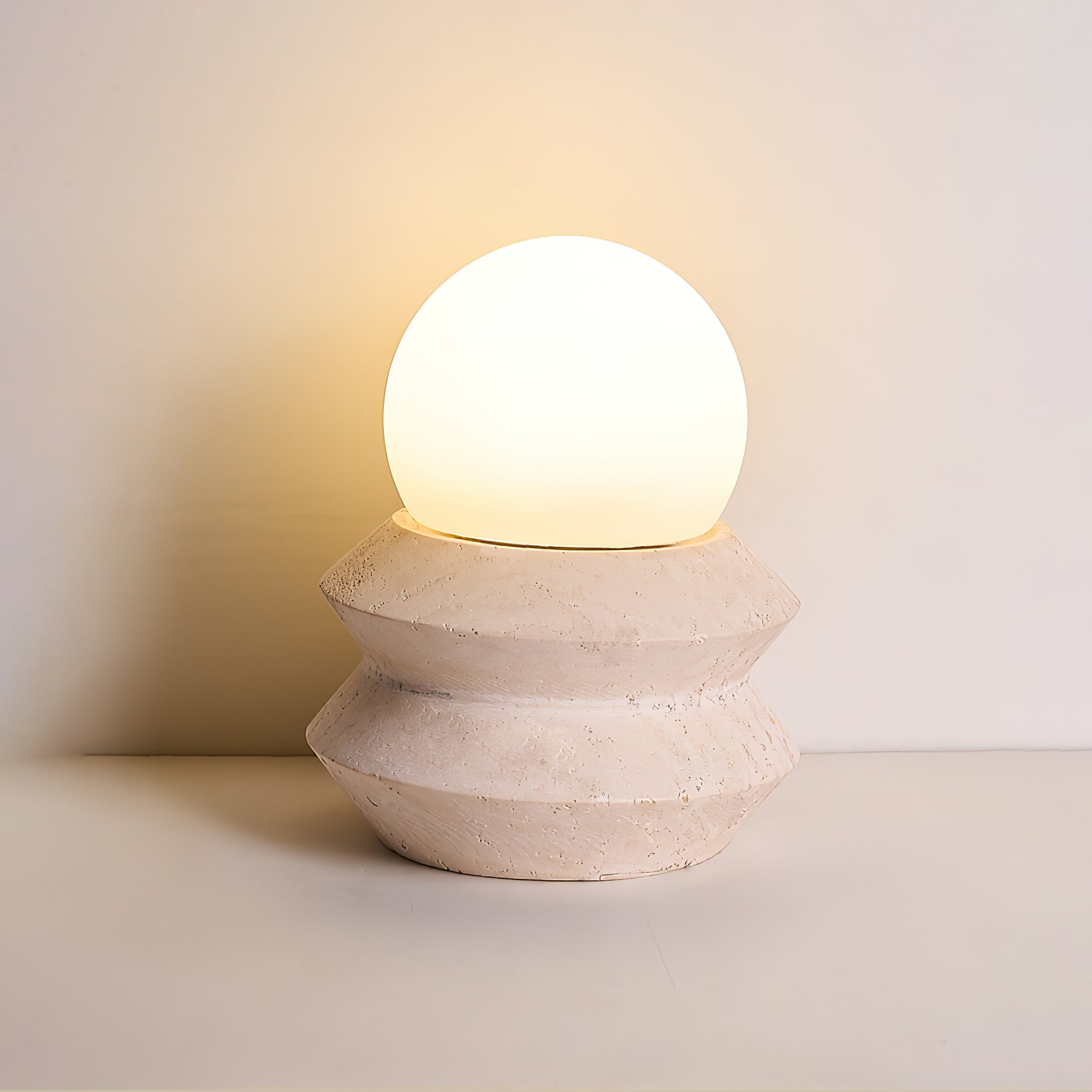 Fin Travertine Table Lamp (Built-in Battery) - Lamp Copper