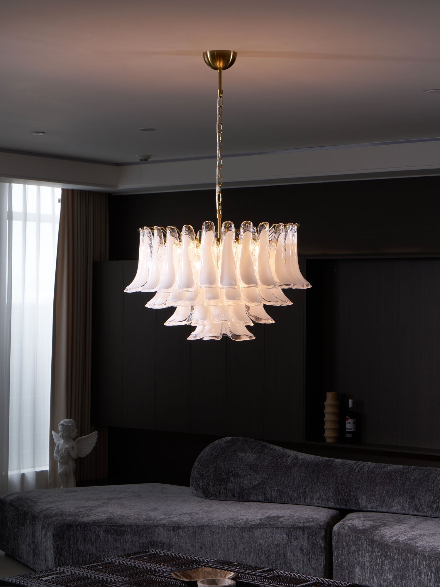 Aurora Chandelier Pink Glass Leaf Layered Floral Glamour - Neutralighting