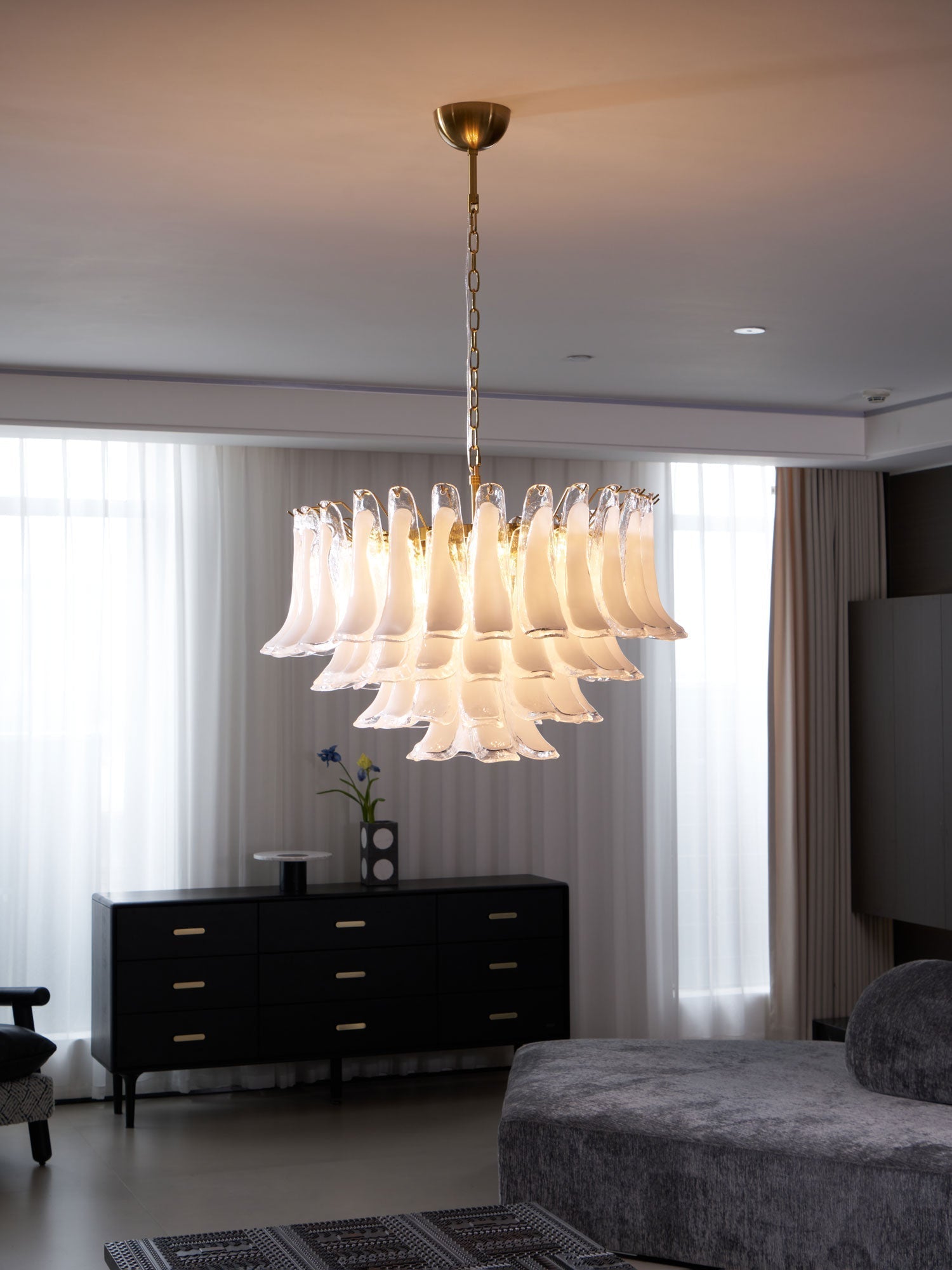 Aurora Chandelier Pink Glass Leaf Layered Floral Glamour - Neutralighting