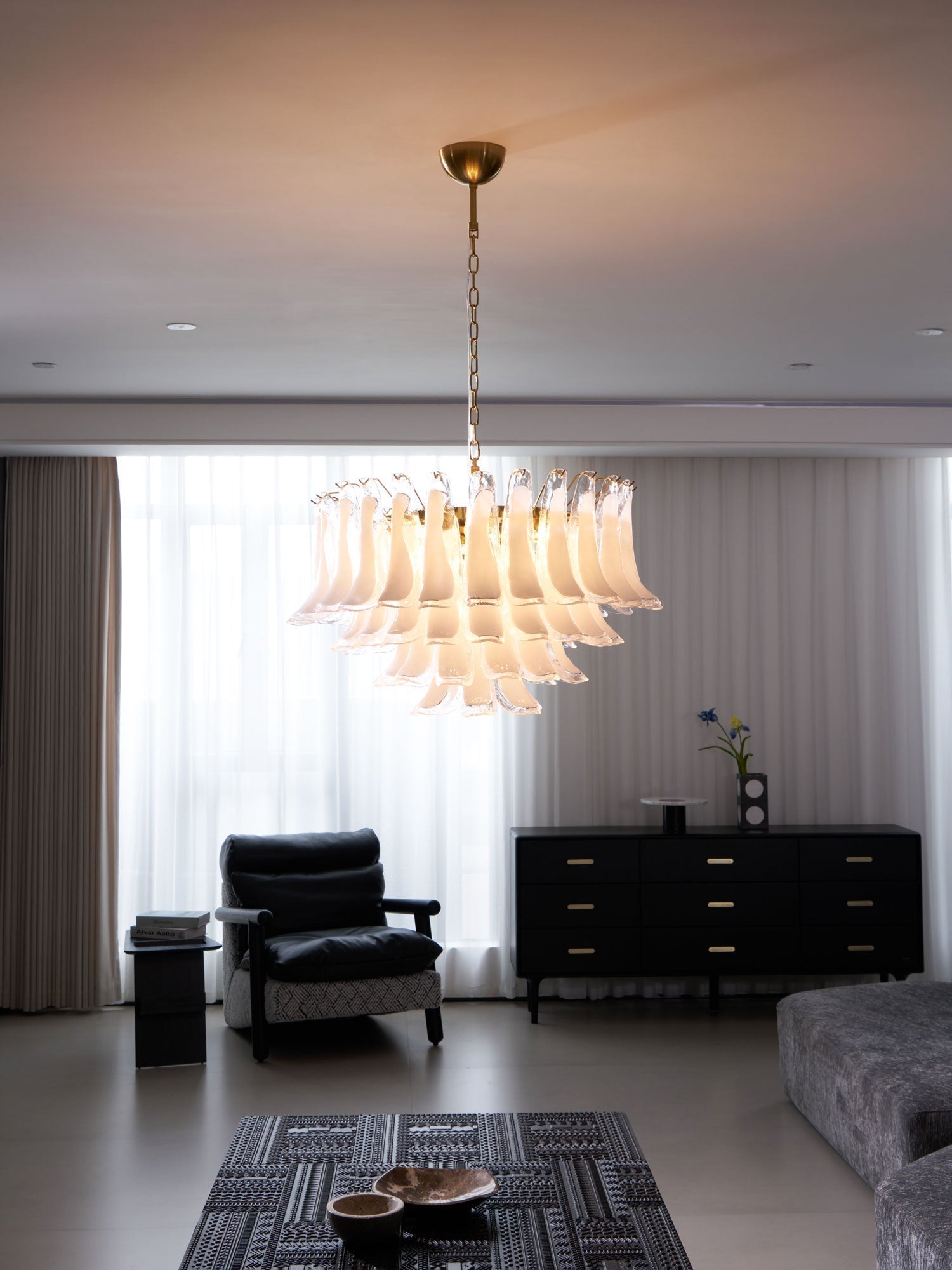Aurora Chandelier Pink Glass Leaf Layered Floral Glamour - Neutralighting