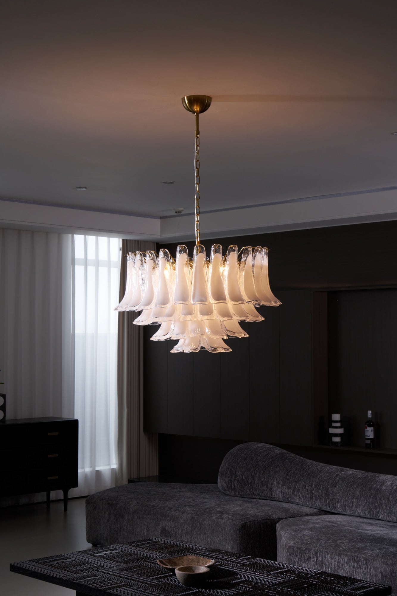 Aurora Chandelier Pink Glass Leaf Layered Floral Glamour - Neutralighting