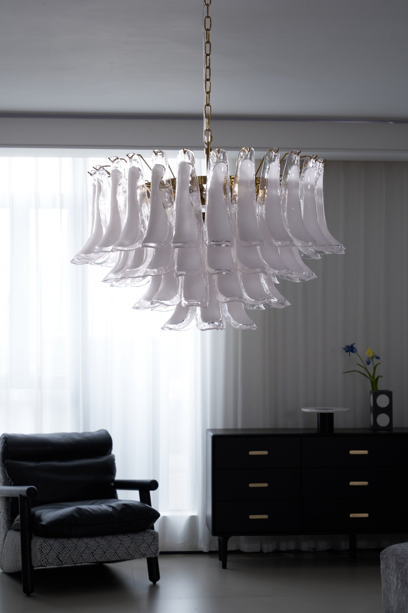 Aurora Chandelier Pink Glass Leaf Layered Floral Glamour - Neutralighting