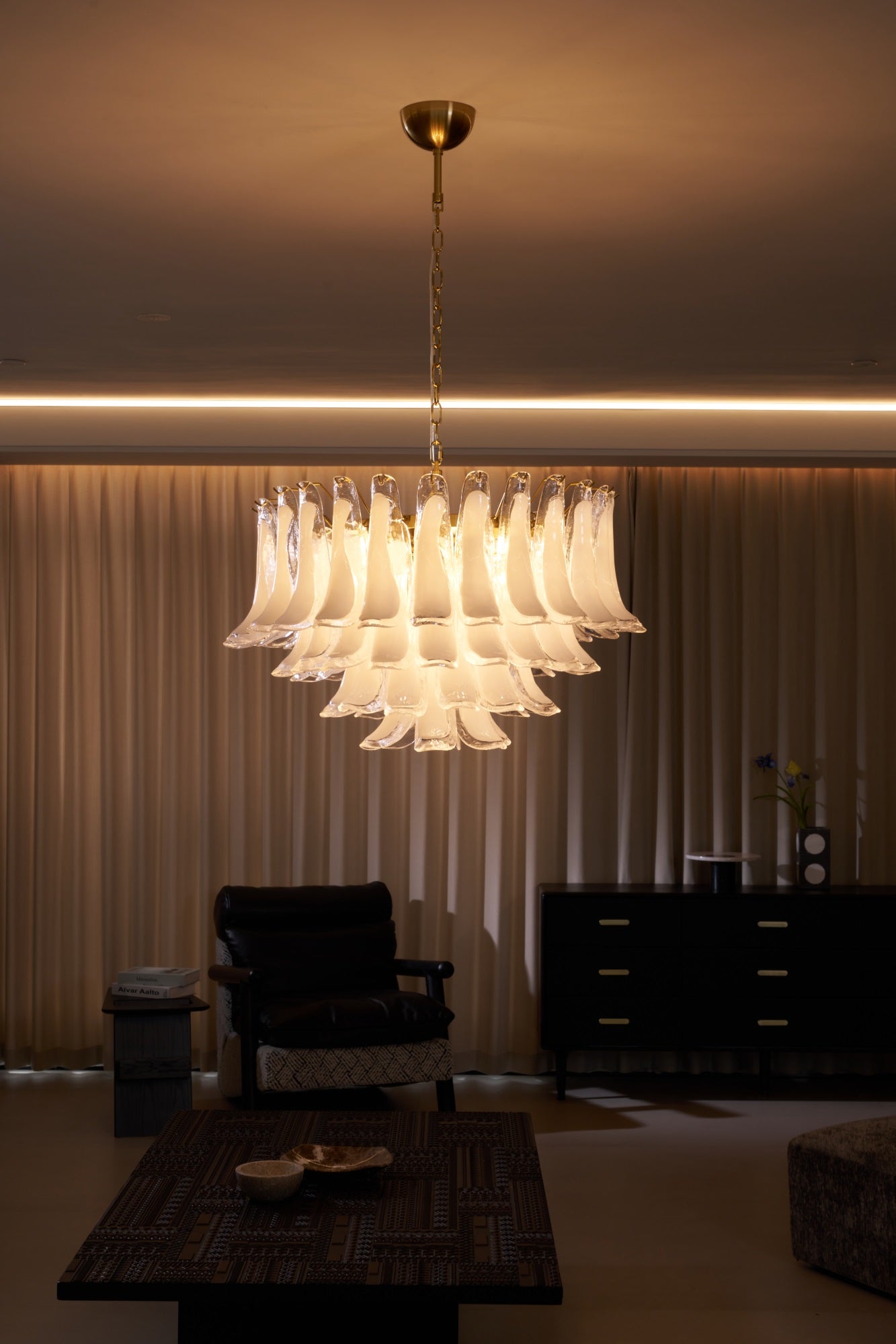 Aurora Chandelier Pink Glass Leaf Layered Floral Glamour - Neutralighting