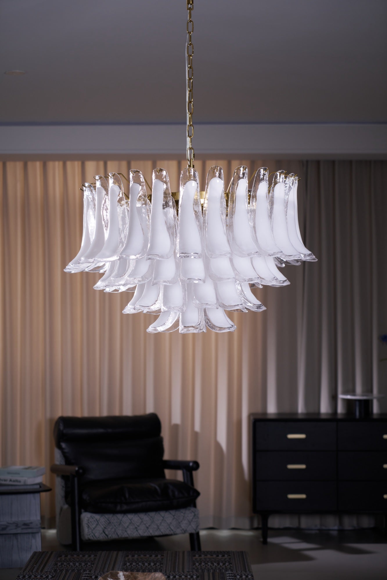 Aurora Chandelier Pink Glass Leaf Layered Floral Glamour - Neutralighting