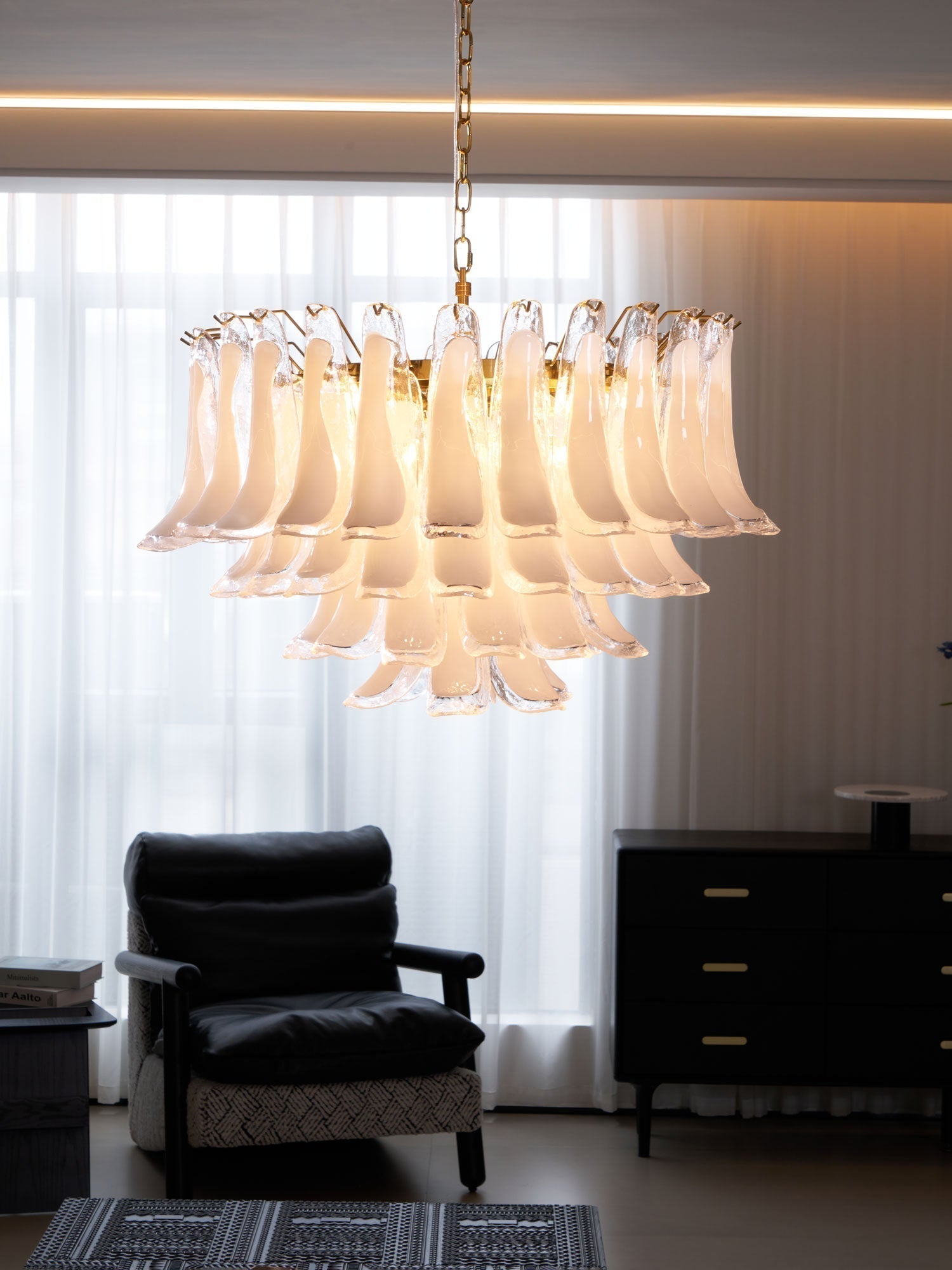 Aurora Chandelier Pink Glass Leaf Layered Floral Glamour - Neutralighting