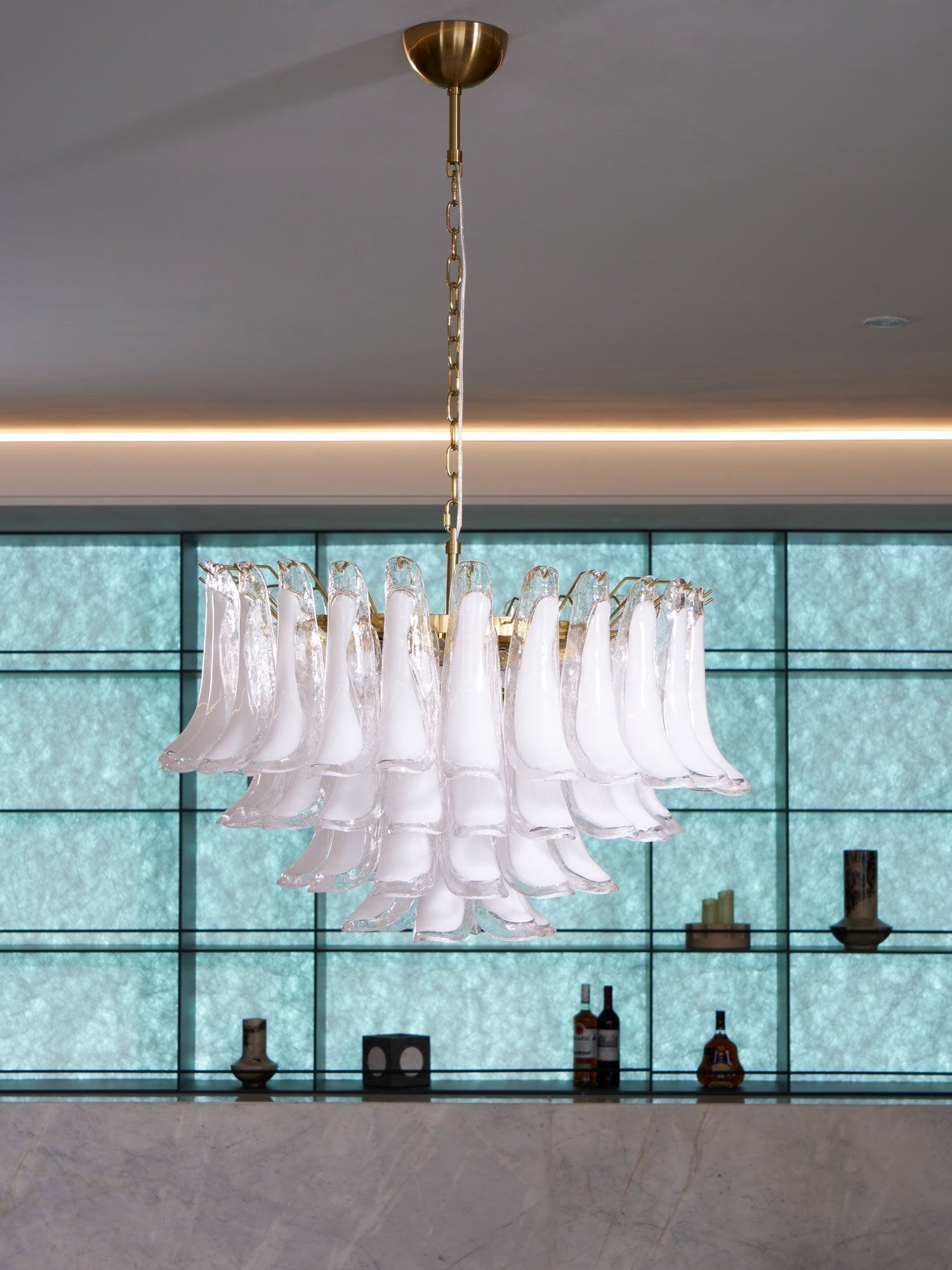 Aurora Chandelier Pink Glass Leaf Layered Floral Glamour - Neutralighting