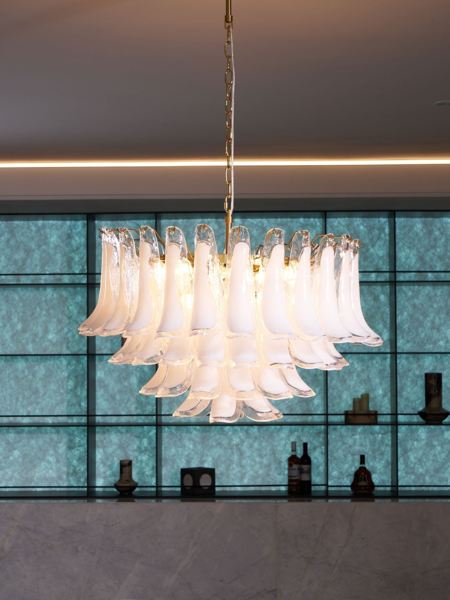 Aurora Chandelier Pink Glass Leaf Layered Floral Glamour - Neutralighting