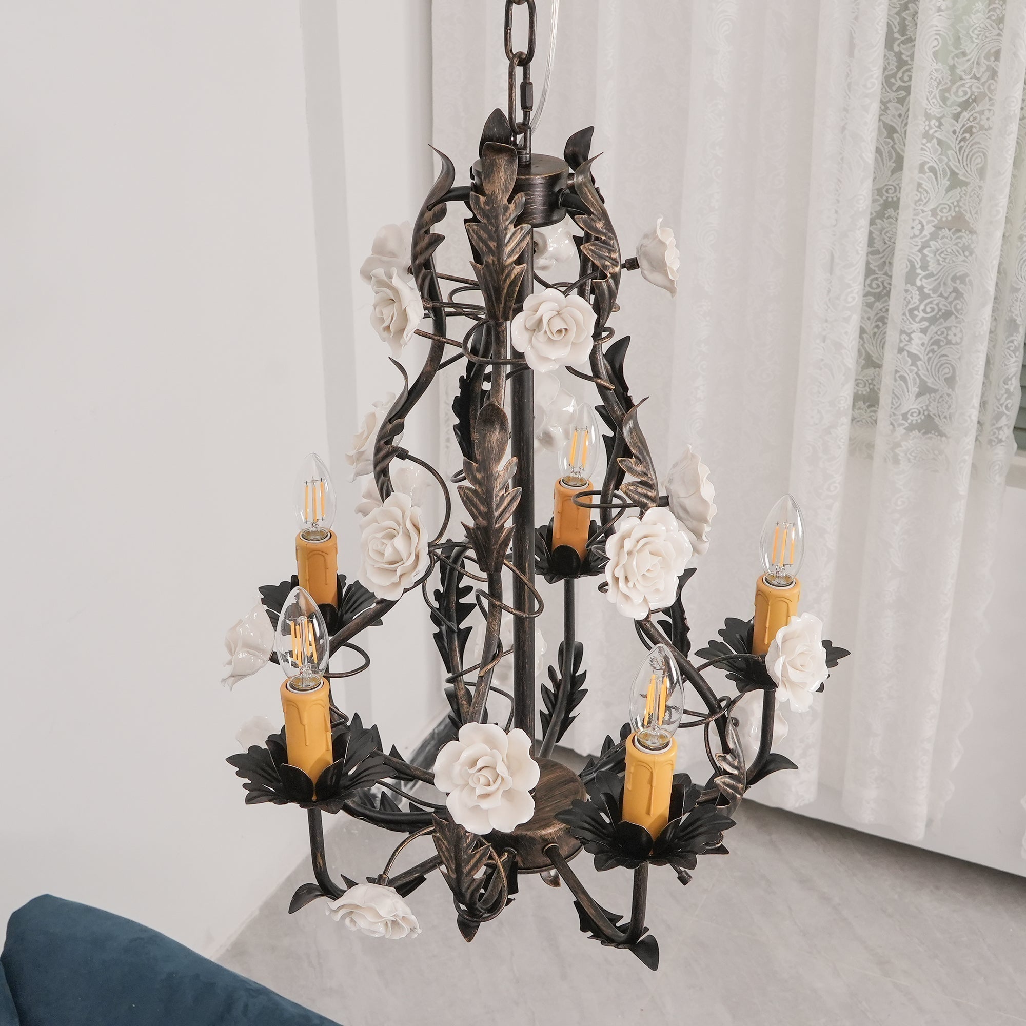 Araeyra Postmodern Luxury Rose Metal Ceramic Chandelier - Lamp Copper